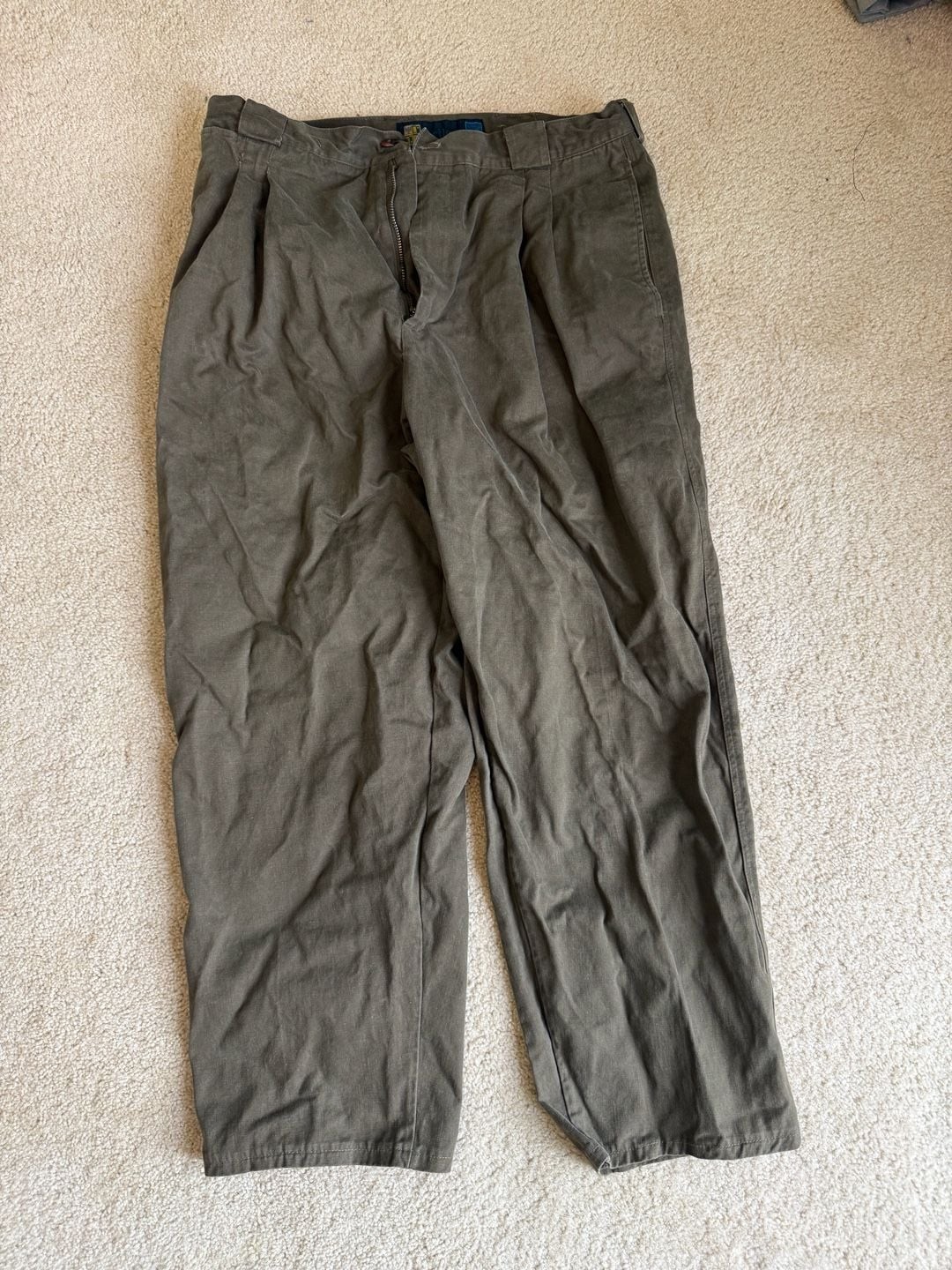 Trilogy Vintage Pleated Cotton Chino Pants Olive Green