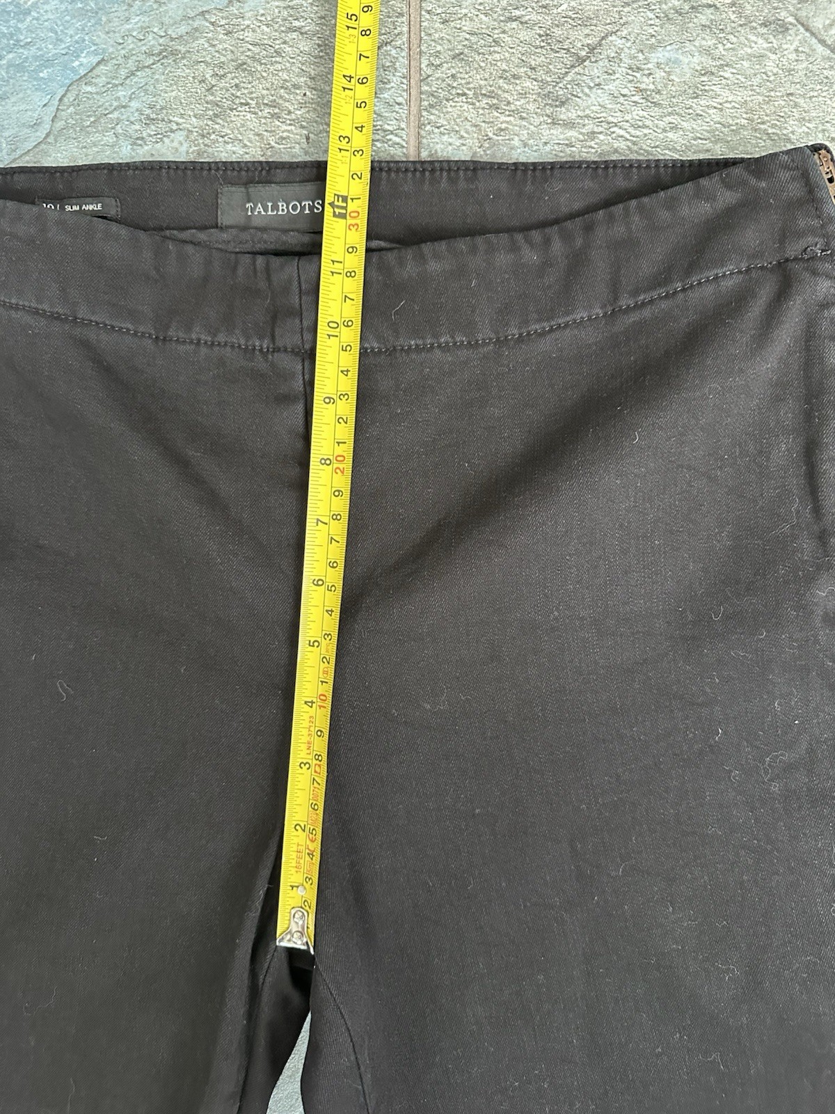 Talbots Slim Ankle Pants 12 Black Denim Side Zip Stretch Office Academia Preppy
