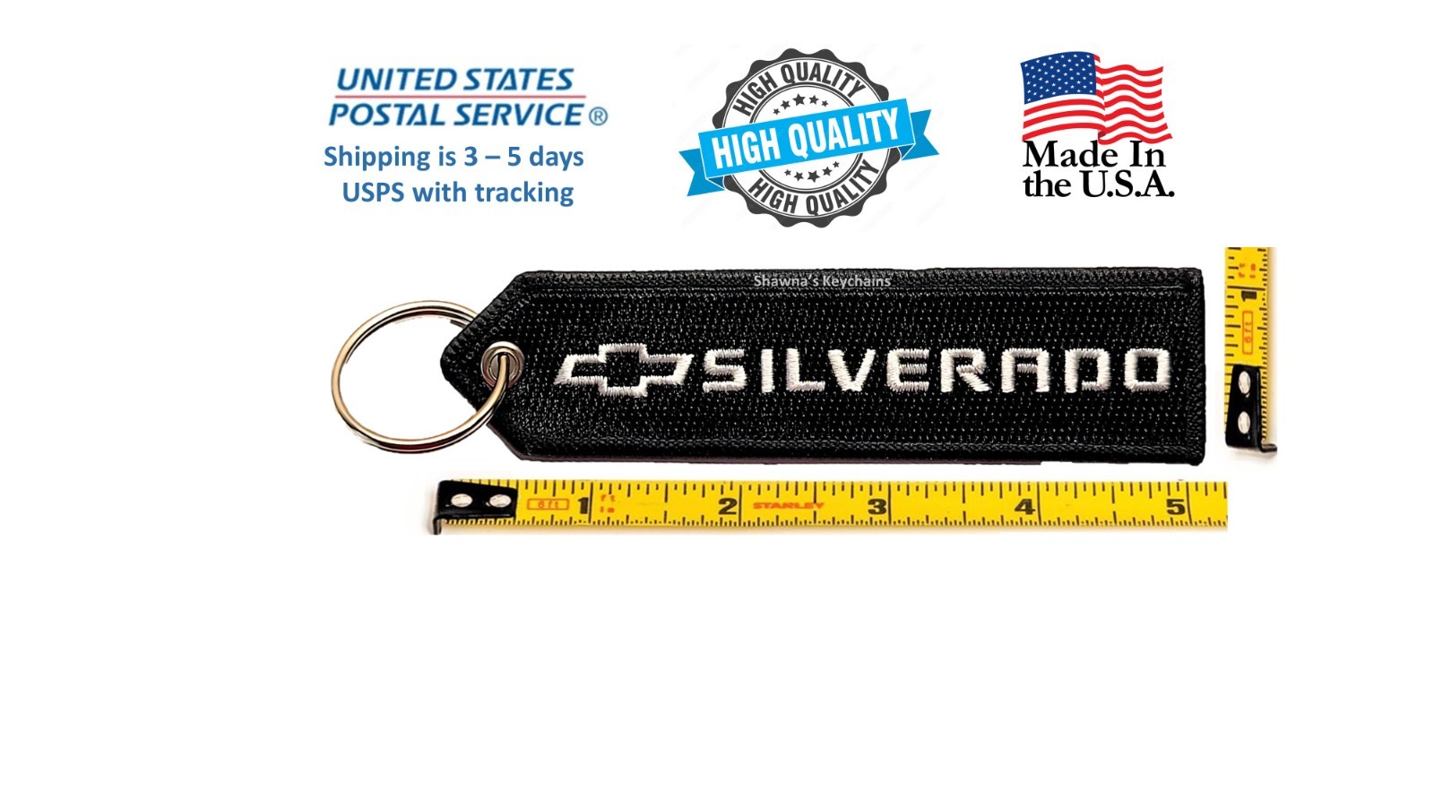 CHEVY or SILVERADO Keychain Embroidered Fabric Key Tag Chevy Accessories