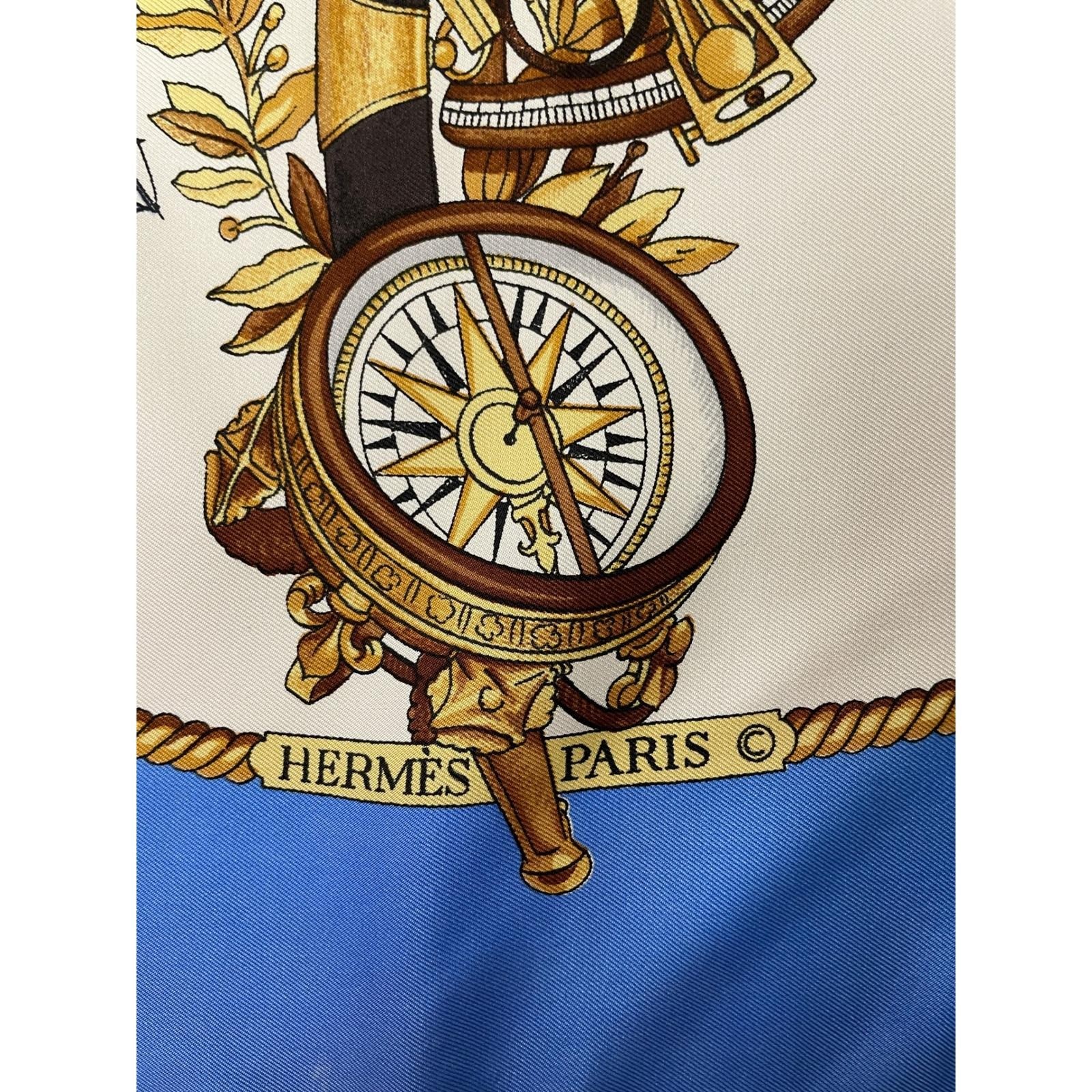 Hermes Silhovettes Navales Silk Scarf Blue Philippe Ledoux Nautical 35in Square