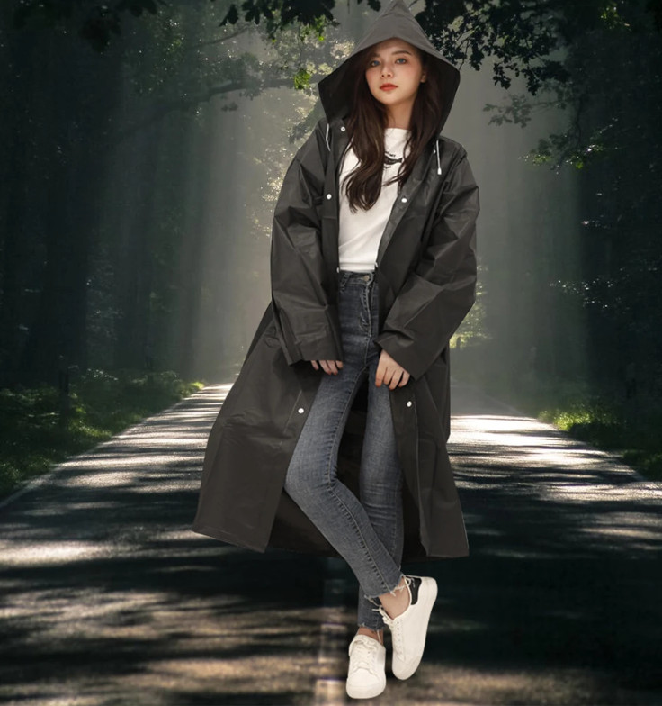 Men Black Waterproof Long Raincoat Hooded Trench Jacket Outdoor Hiking Rain Coat