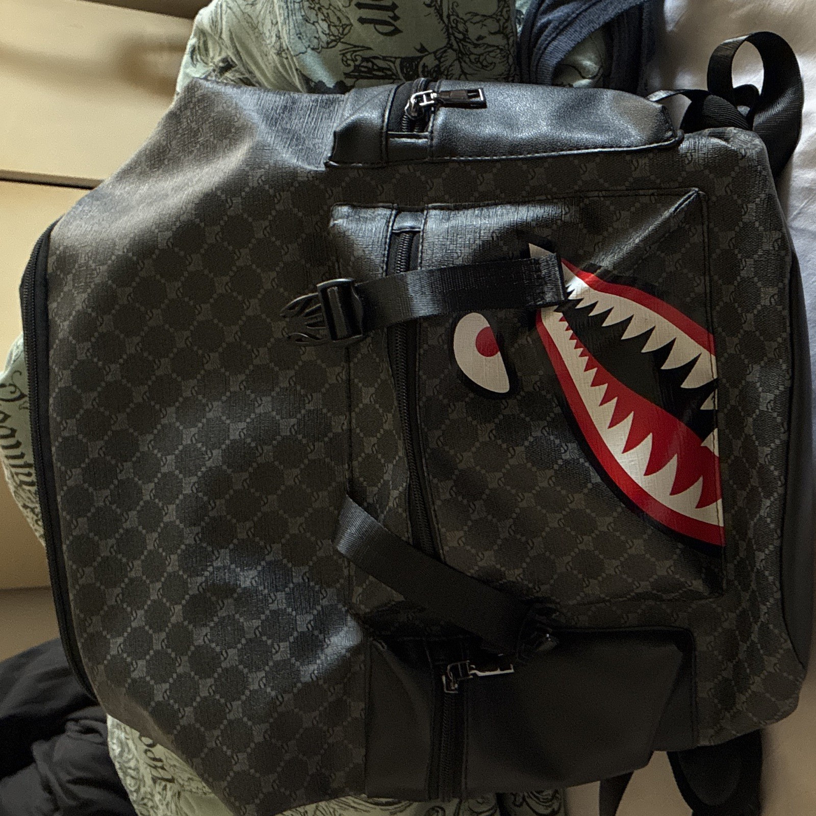 Sprayground Shark Mouth Geometric Backpack Zip/Buckle Padded Adjustable Straps