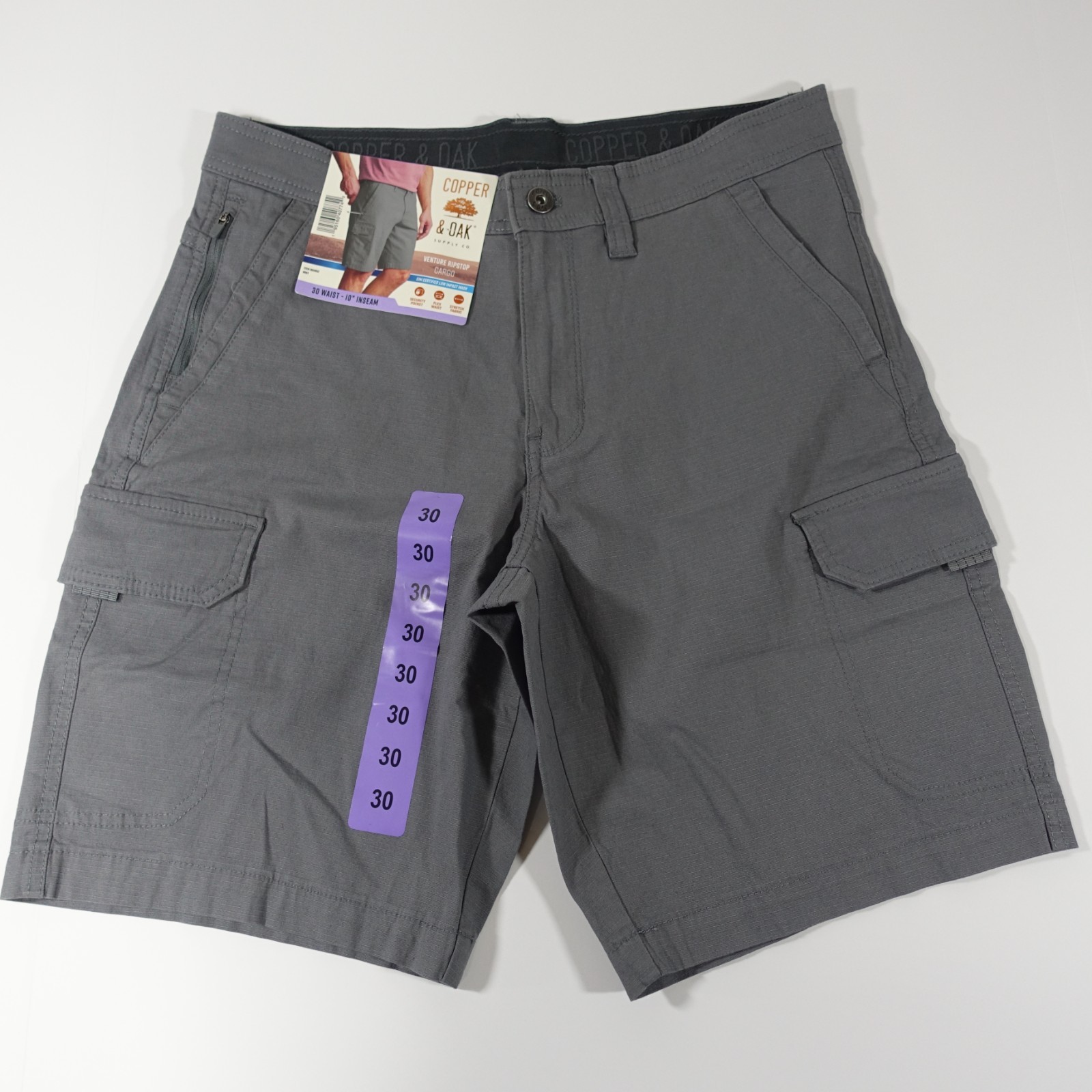 Copper and Oak Men Cargo Shorts 30 Ripstop Security Pocket Flex Stretch 2 Pair