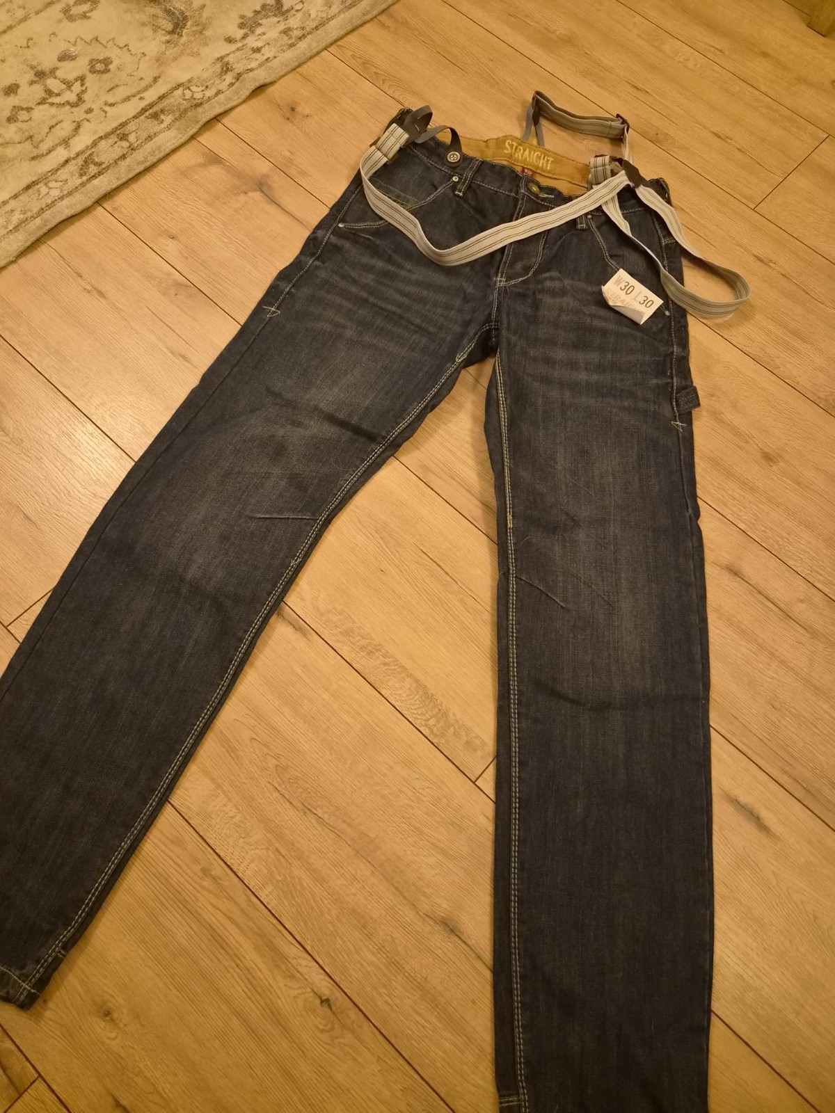 Denim Co Mens Carpenter Jeans W30 L30 Dark Wash Straight Leg With Suspenders