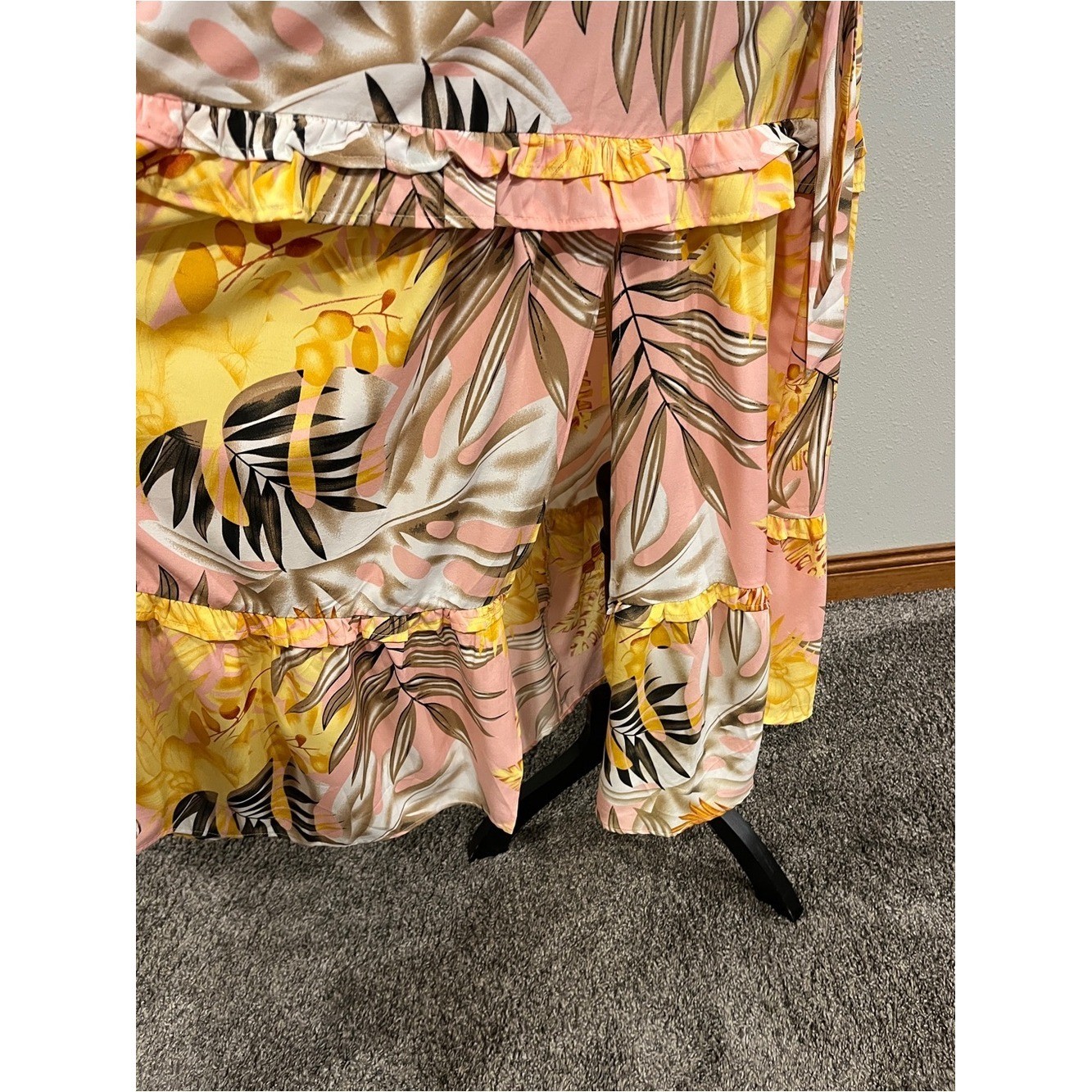 One-Shoulder Pink and Yellow Tropical Maxi Dress