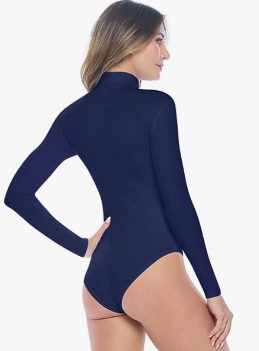Natural Uniform Long Sleeve Turtle Neck Body Suit-Breathable Cotton Stretch 7181