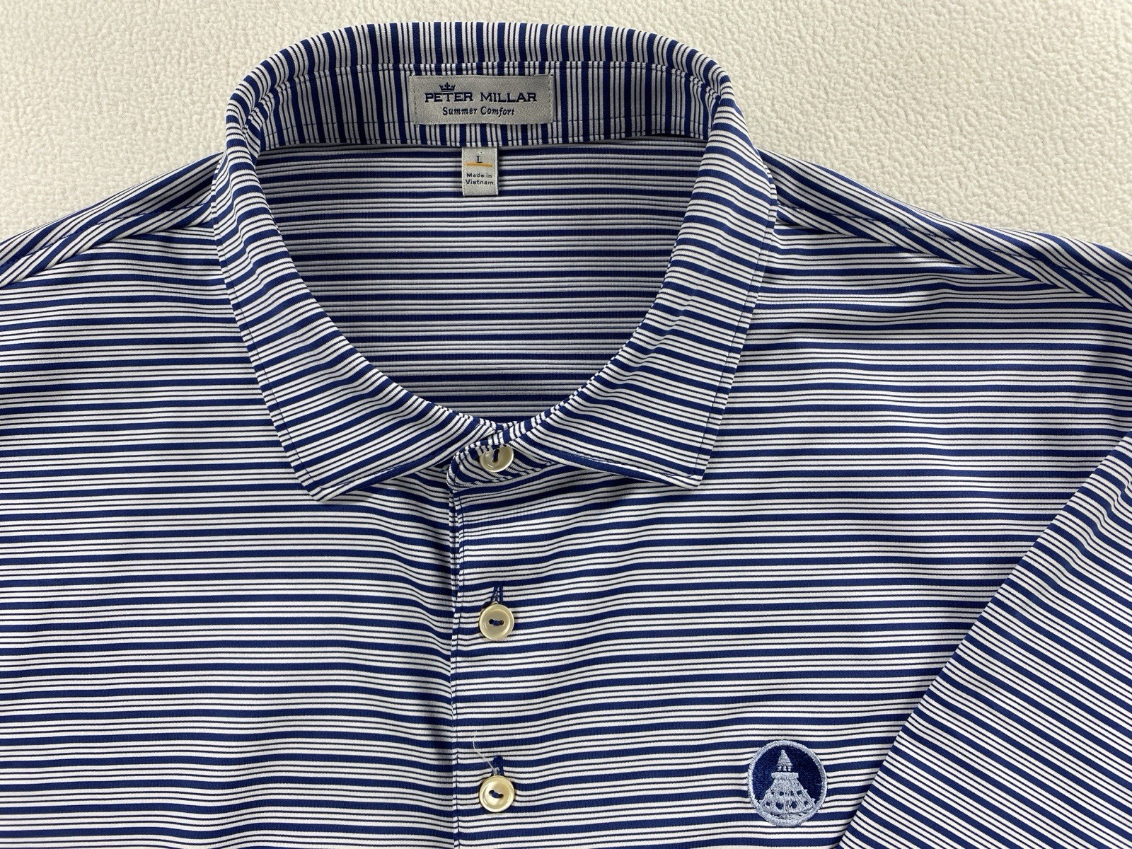 Peter Millar Summer Comfort Polo Shirt Mens L Blue Golf Performance Stretch Logo
