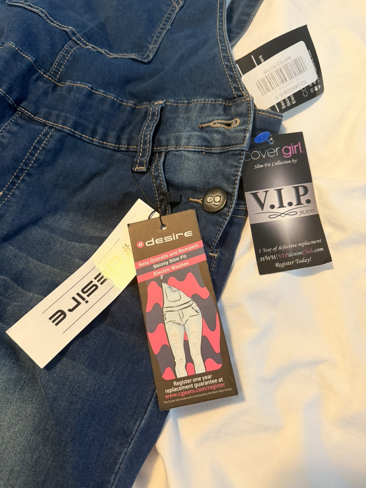 Covergirl Juniors 9/10 Denim Overalls Distressed Slim Fit VIP NEW Dark Wash