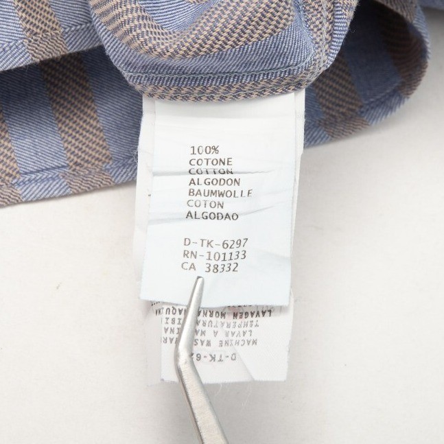 Ermenegildo Zegna Button Down Shirt Mens L Blue Tan Striped Long Sleeve Cotton