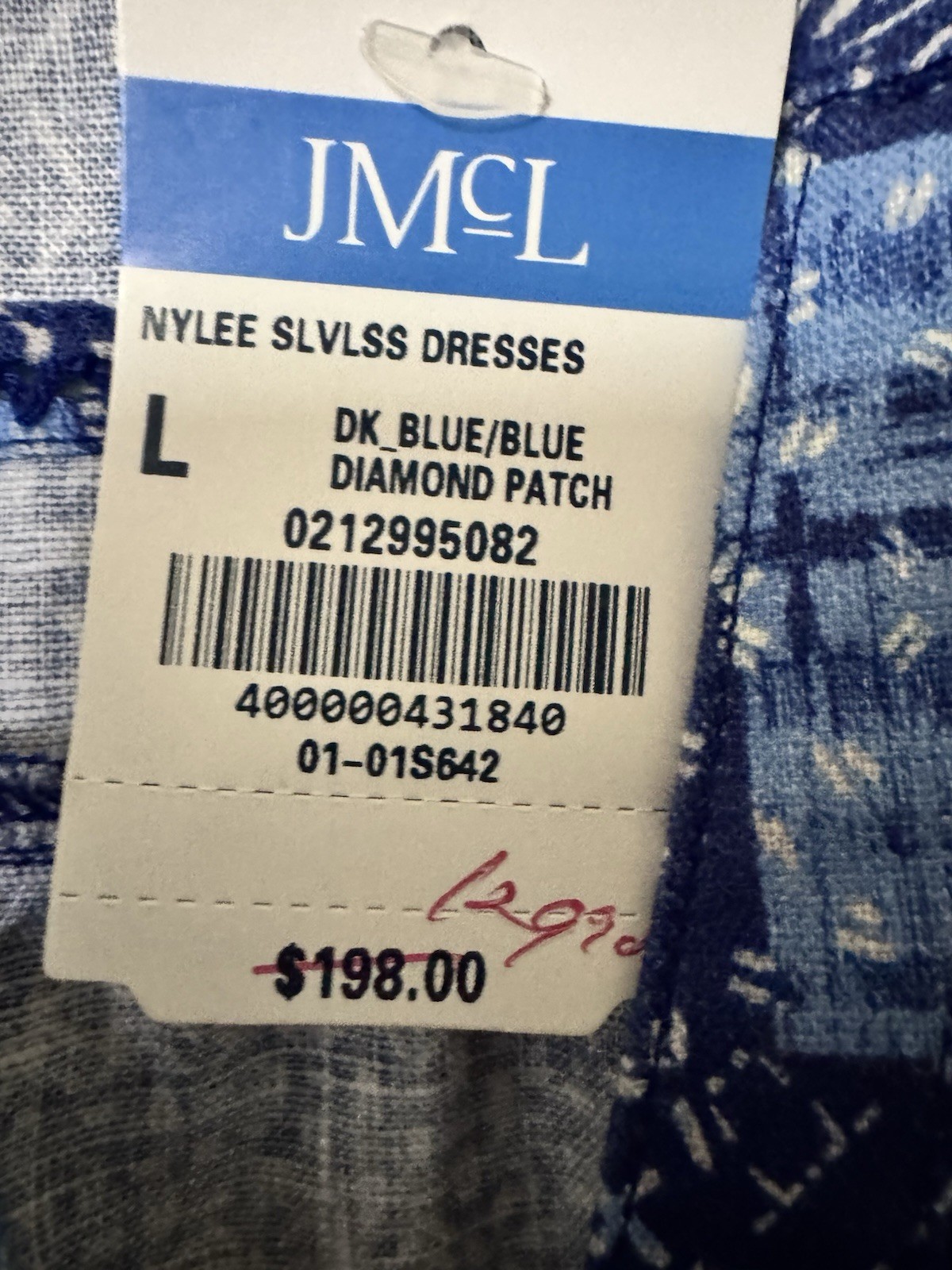 NWT J. McLaughlin NYLEE SLEEVELESS LINEN DRESS Diamond Patch Blue, LARGE $198
