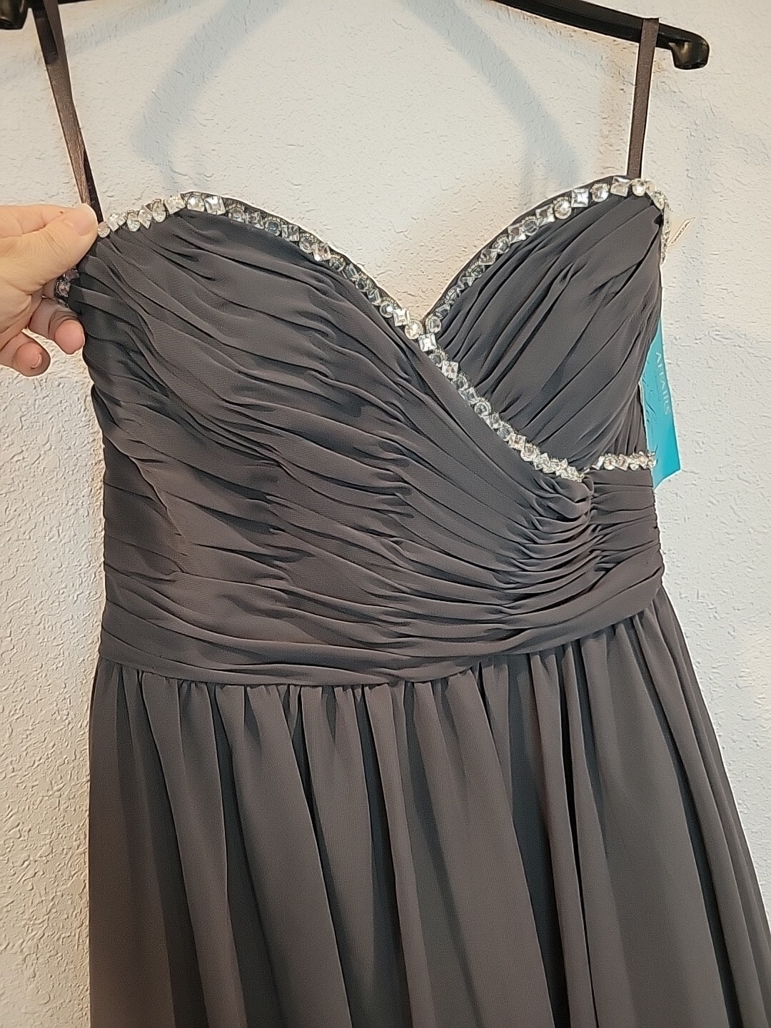 Mori Lee Grey Chiffon Dress Sz 12 NWT Homecoming Bridal Formal Strapless Mini
