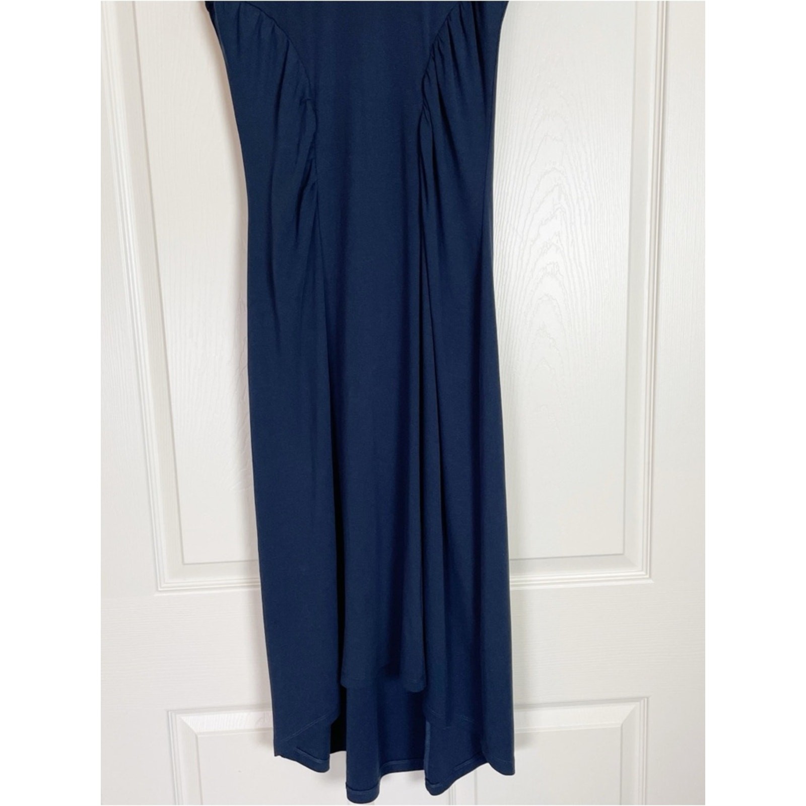 Modern Citizen Lenox Navy Ruched Jersey Midi Dress Cap Sleeve Sz L