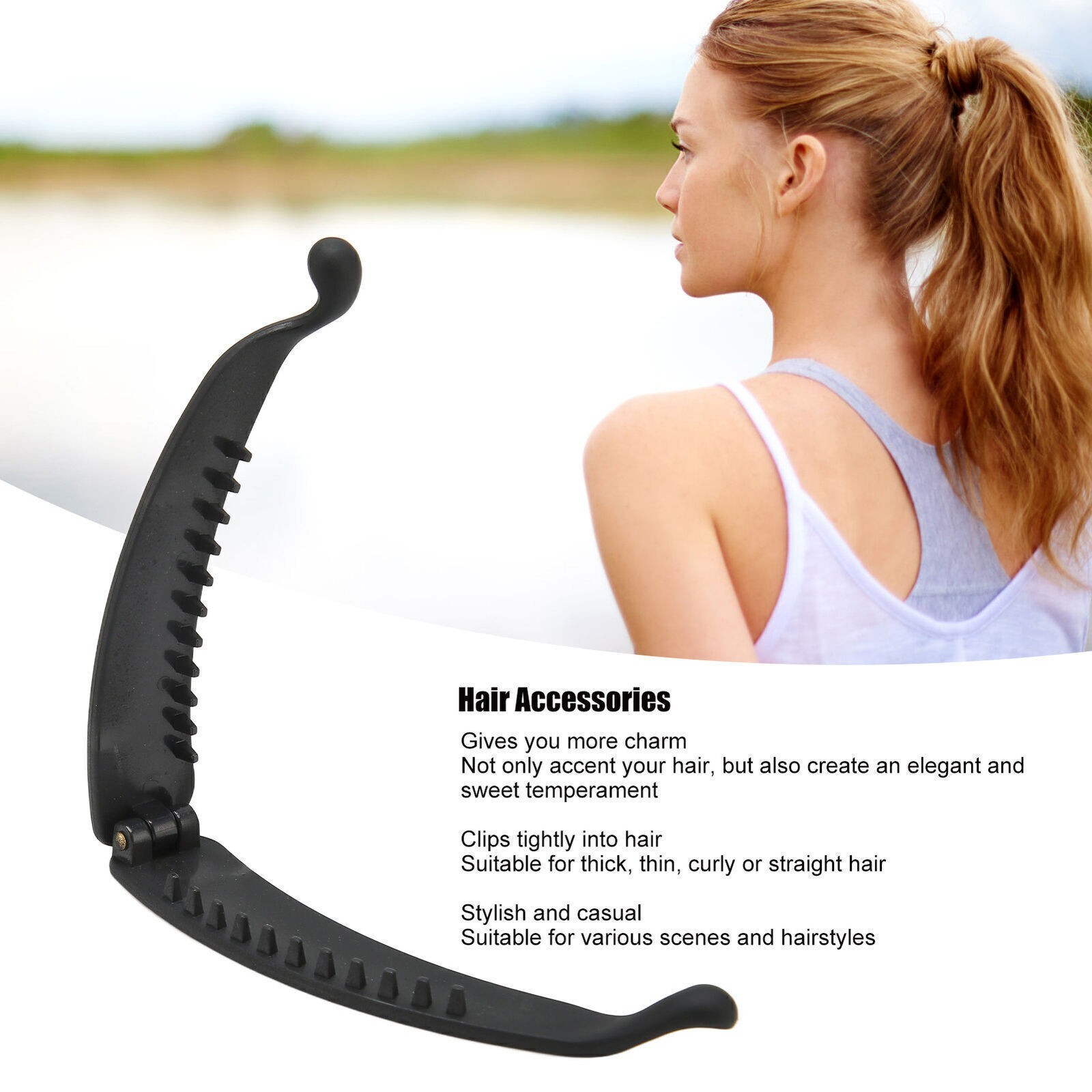 10PCS Black Banana Hair Clip Safe Elegant Sweet Fashionable Flexible Ponytail