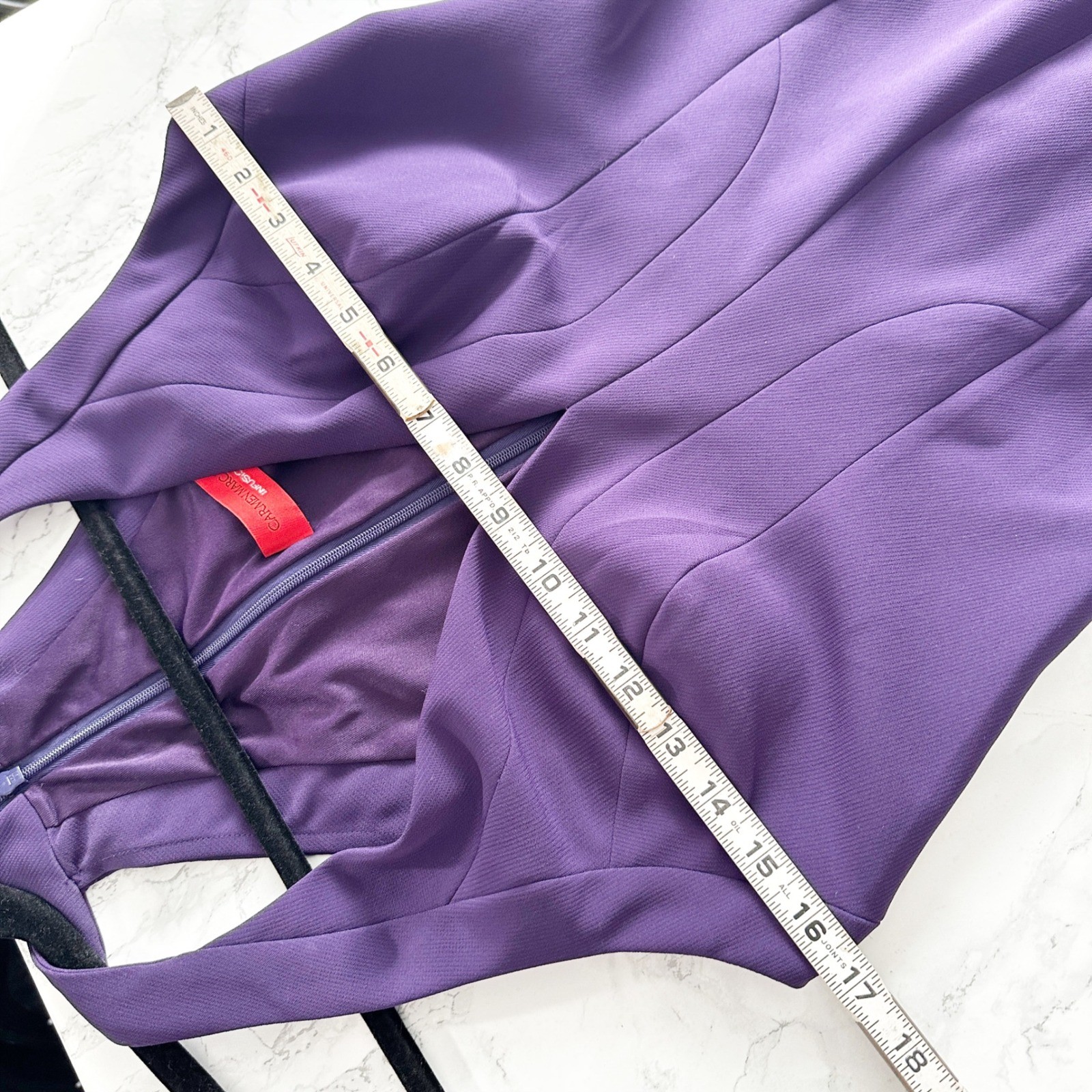 Carmen Marc Valvo Infusion Purple Halter Neck Deep V Neck Trumpet Gown Size 10
