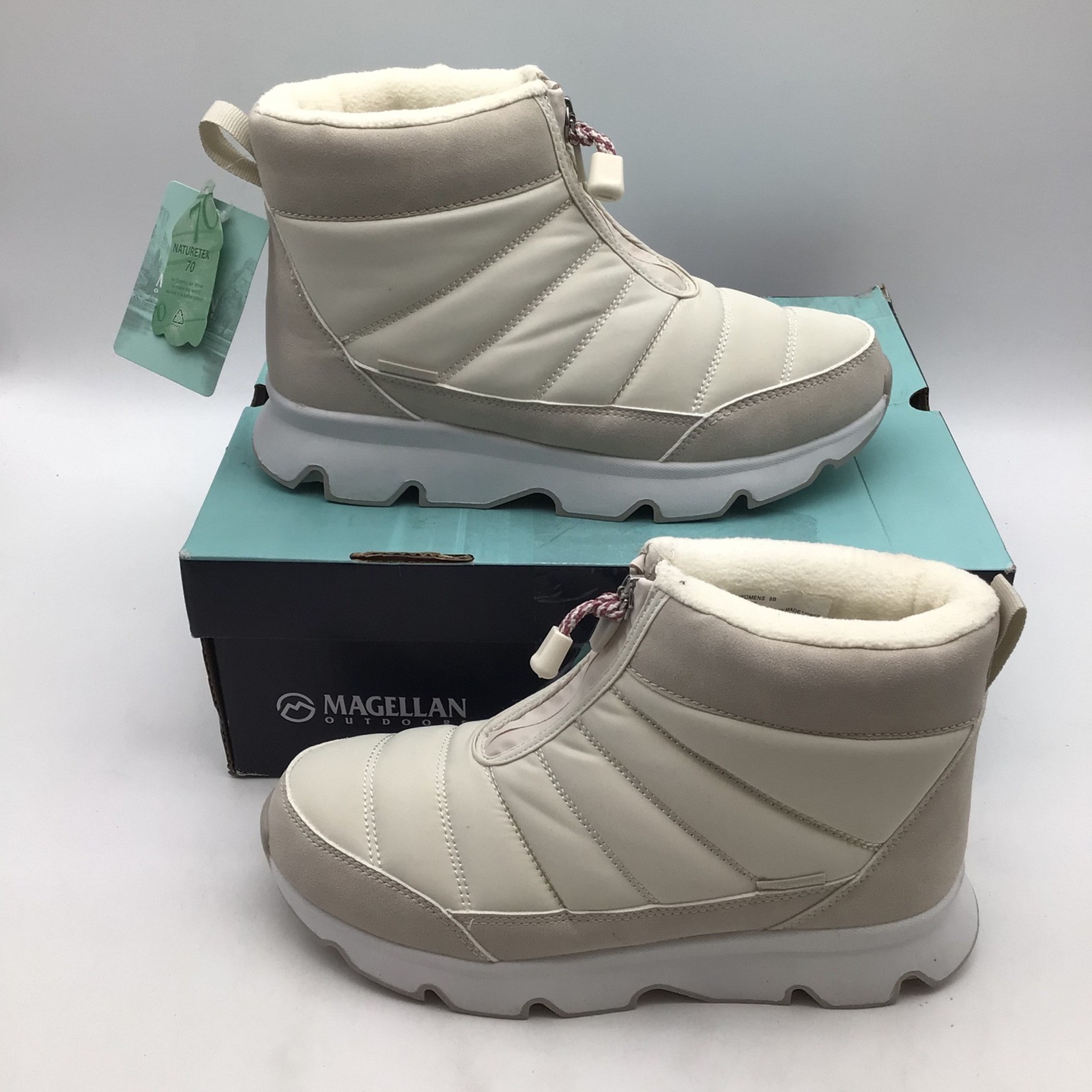 Magellan Outdoors Womens Puffer Front Zip Boot Cream Beige Waterproof Size 8 NEW
