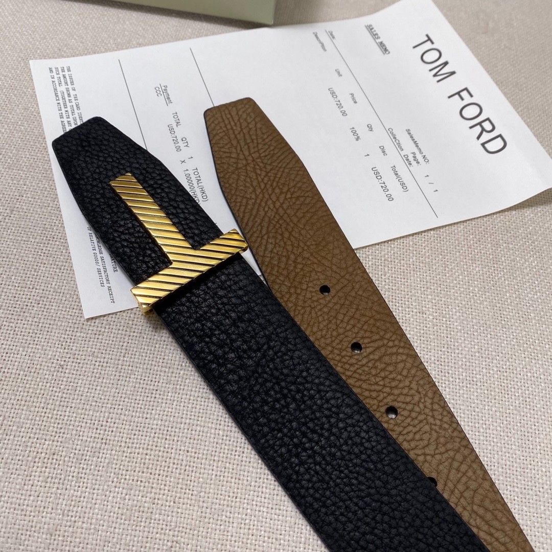 Authentic Tom Ford Reversible Leather T-Buckle Belt Luxury Designer Fashion