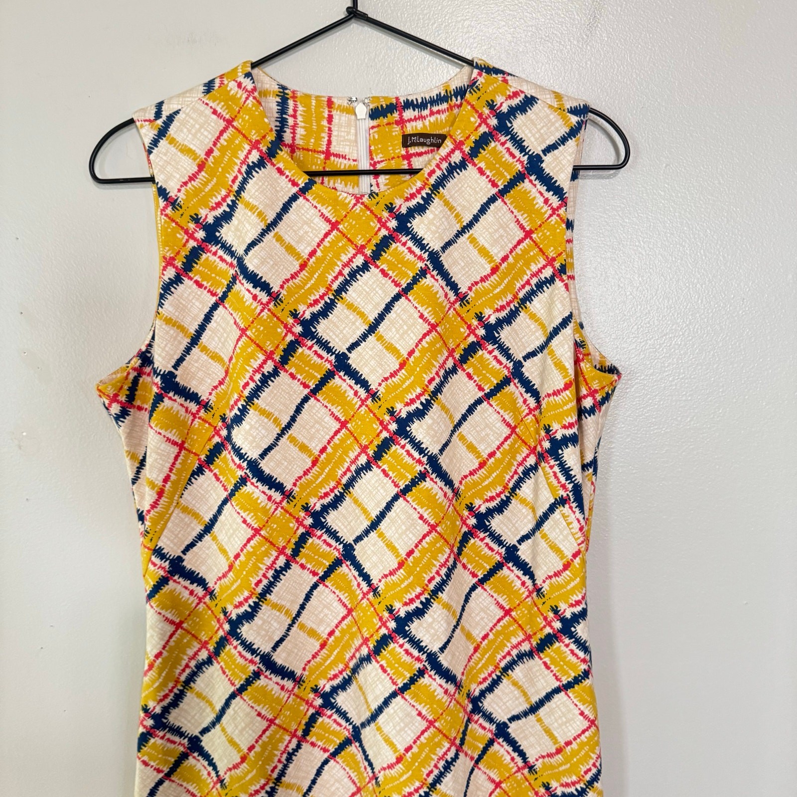 NEW J. McLaughlin Devon Sleeveless Shift Dress Chalk Plaid Print Bainbridge M