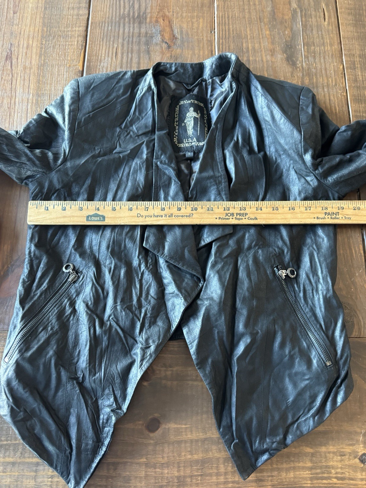 My Tribe Leather Moto Jacket Black Waterfall Front Size Large Made in USA