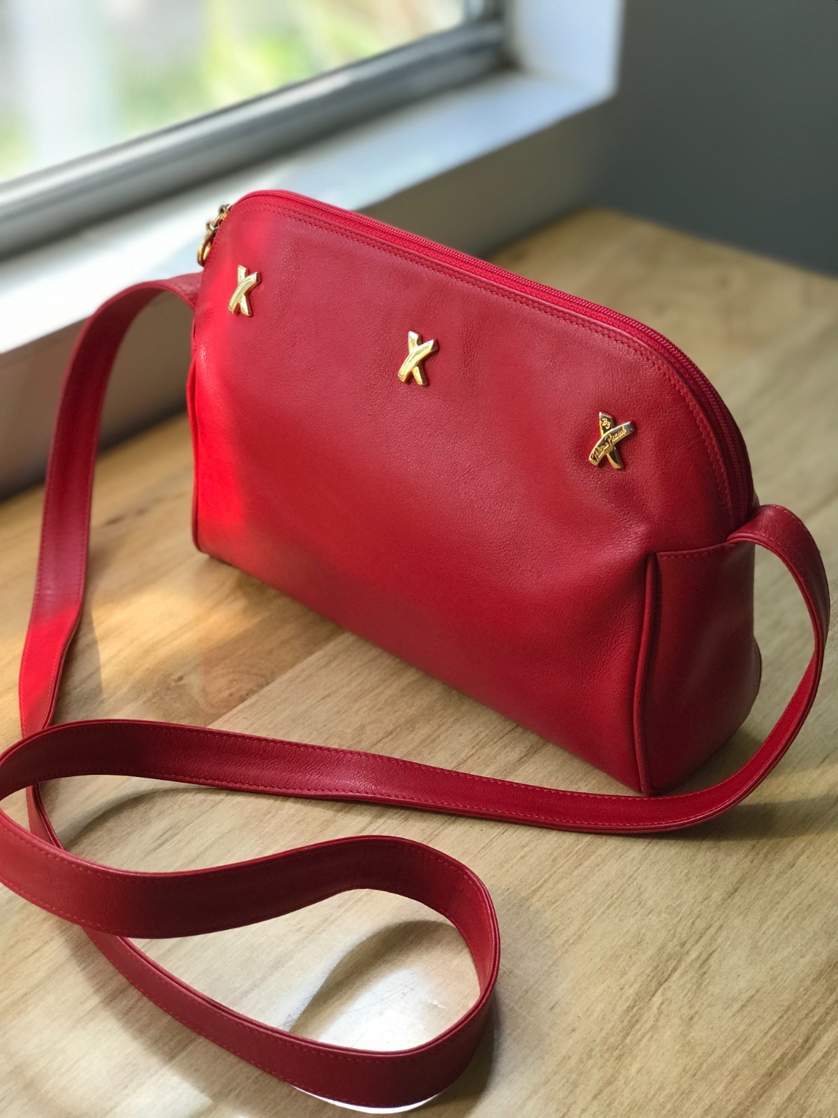 Paloma Picasso Red Leather Crossbody Purse Rare Triple X Gold Hardware Vintage