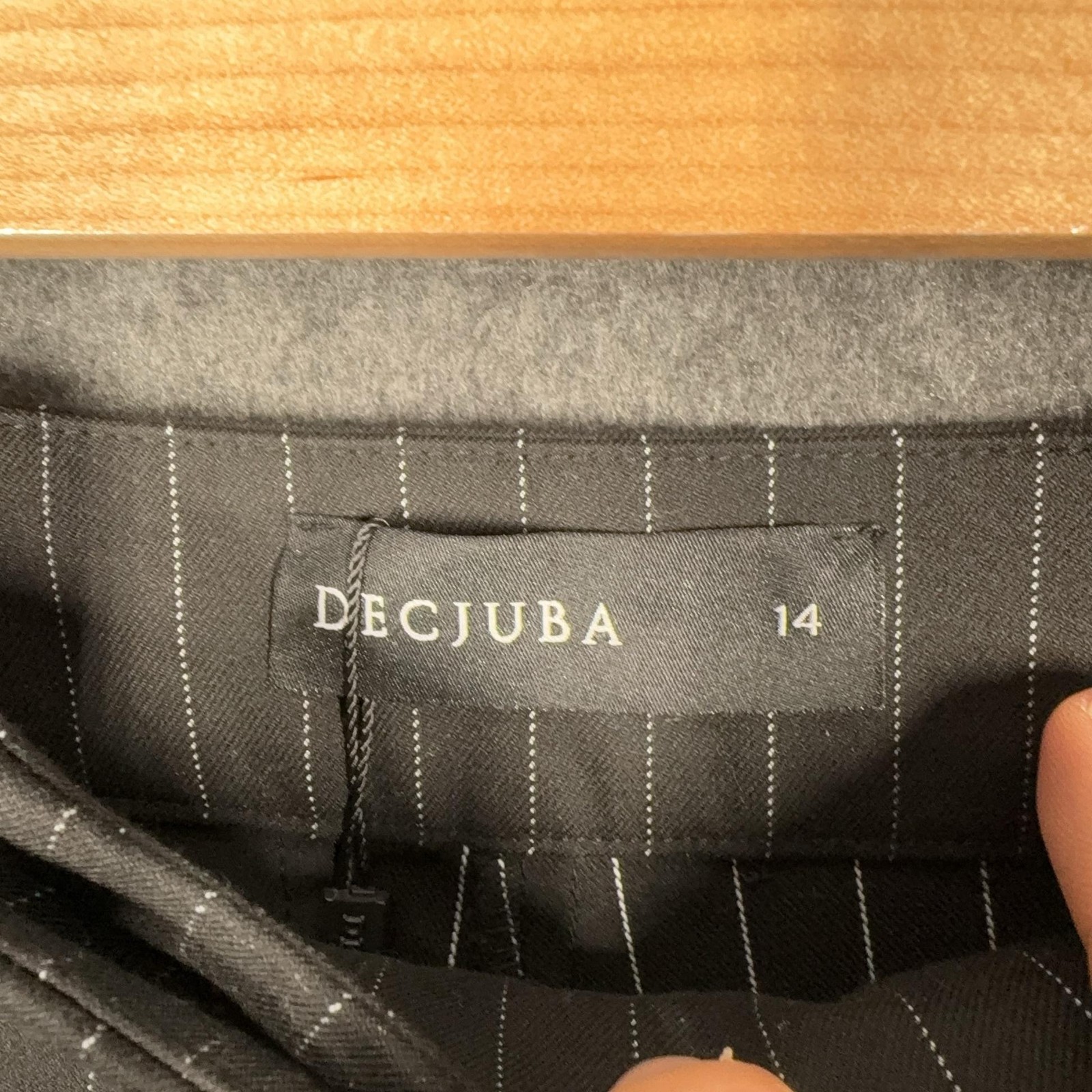 Decjuba Dress Pants Womens 14 Grey Pinstripe Straight Leg Lined Workwear Office