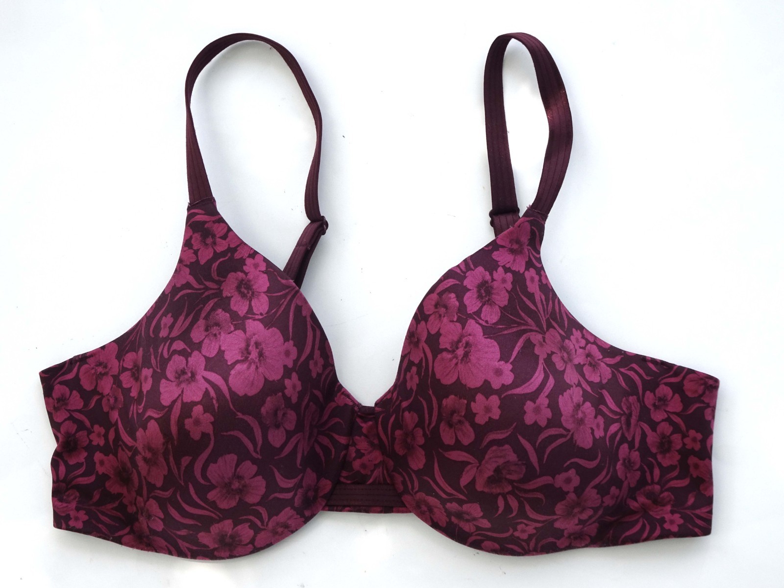 Bali One Smooth U Smoothing & Concealing Underwire Bra Burgundy Flowers Size 40C