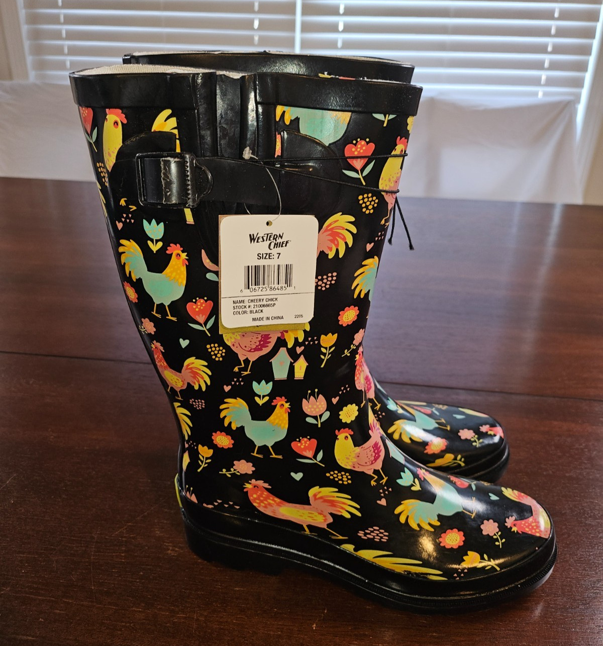 Western Chief Chicken Rooster & Floral Rain Boots Women’s 7 Waterproof NEW