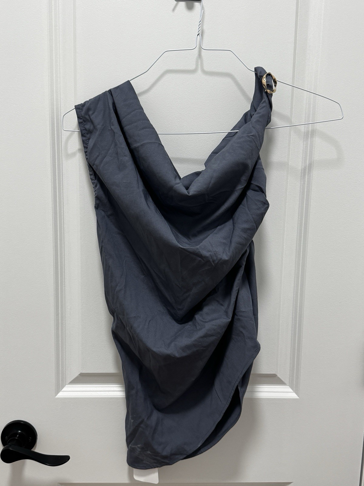 SHEIN Gray Cowl Neck Sleeveless Blouse Ring Accent Solid Pullover L