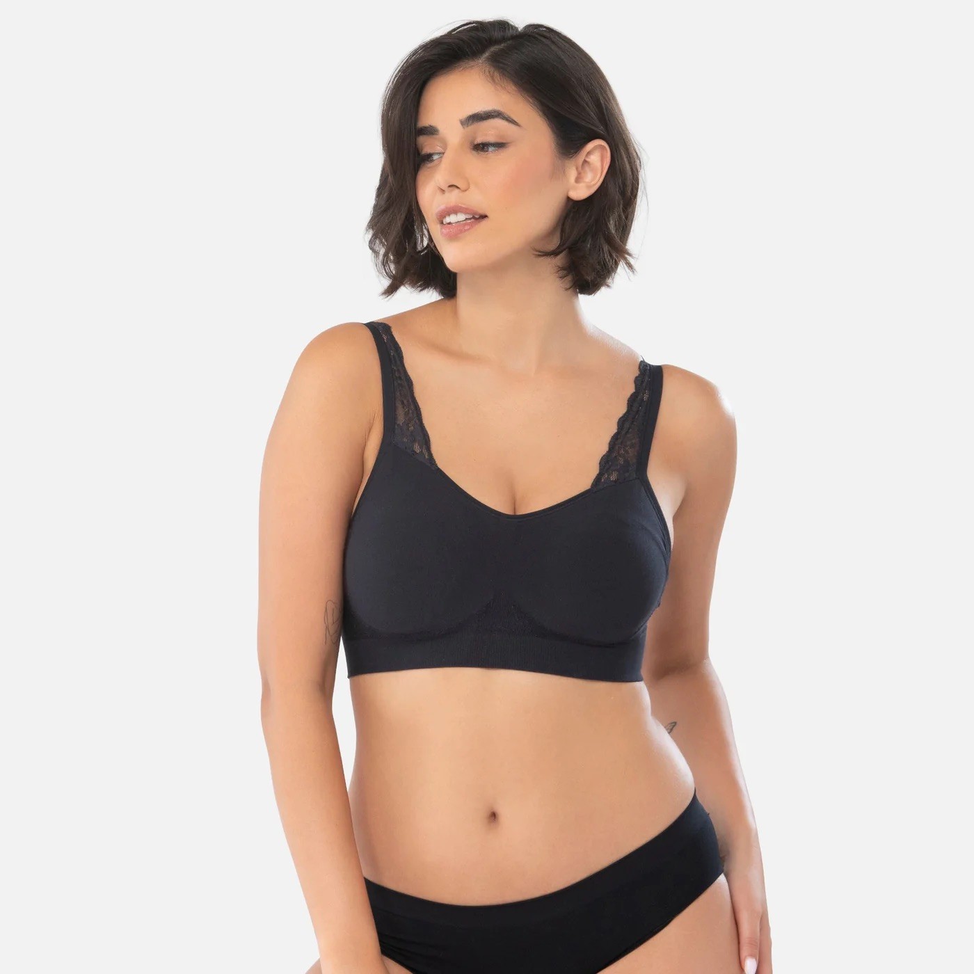 New UNDEROUTFIT Adjustable Comfort Bra w/ Lace Straps Large Black #445