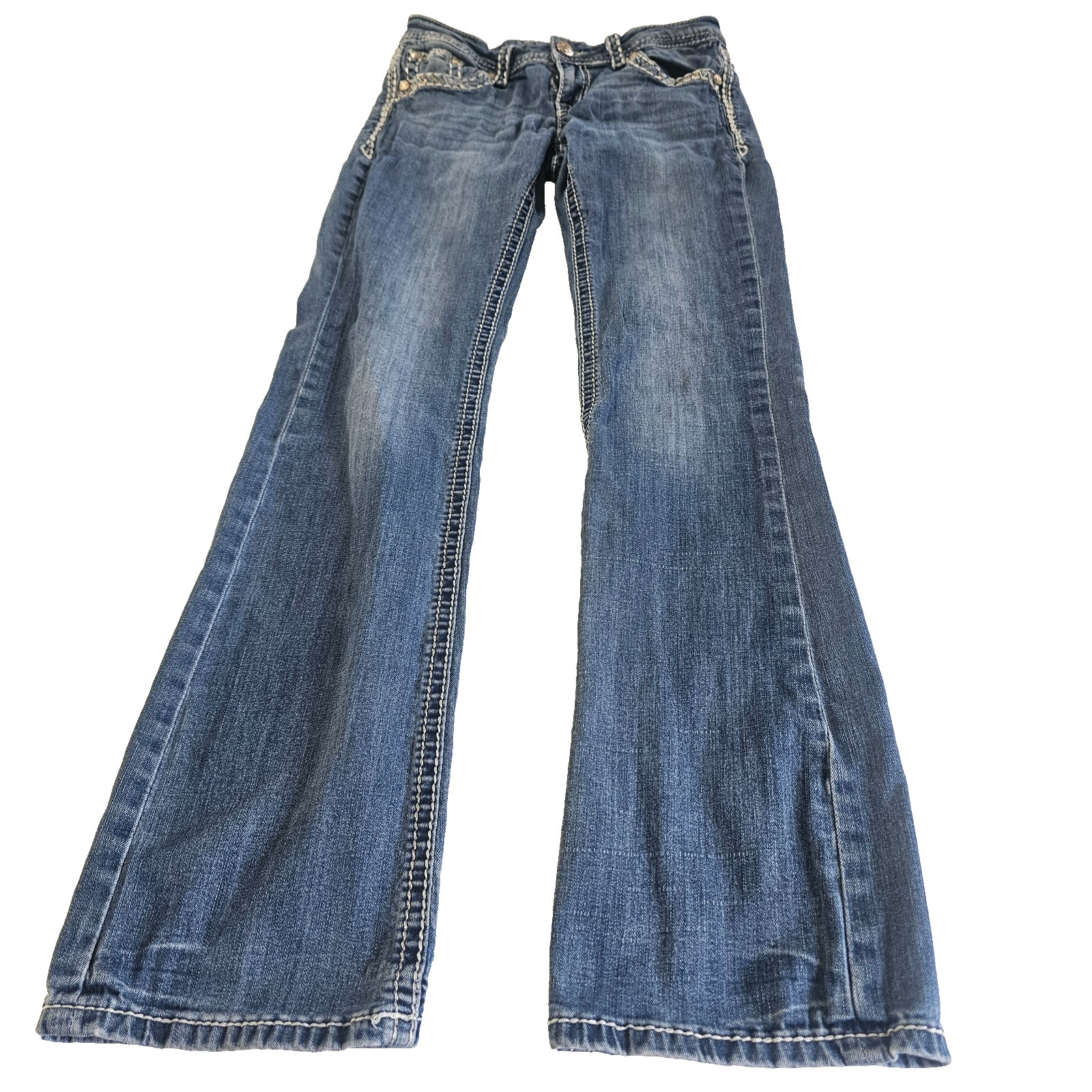 Grace in LA Womens Bootcut Jeans Size 27 Blue Embellished Pocket Stretch Denim