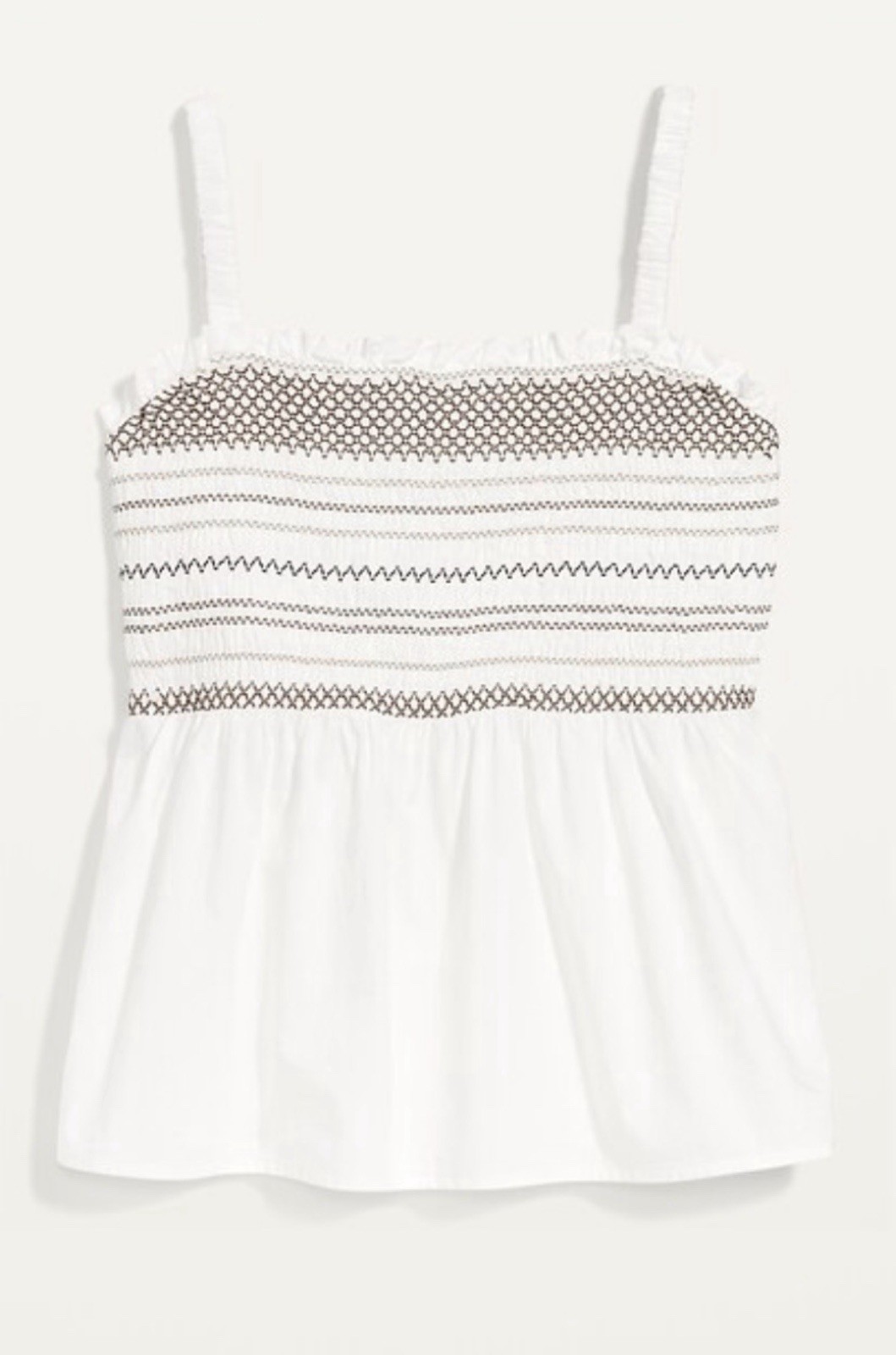 BRAND NEW Old Navy White Tank Top With Brown Embroidered Elastic Bodice