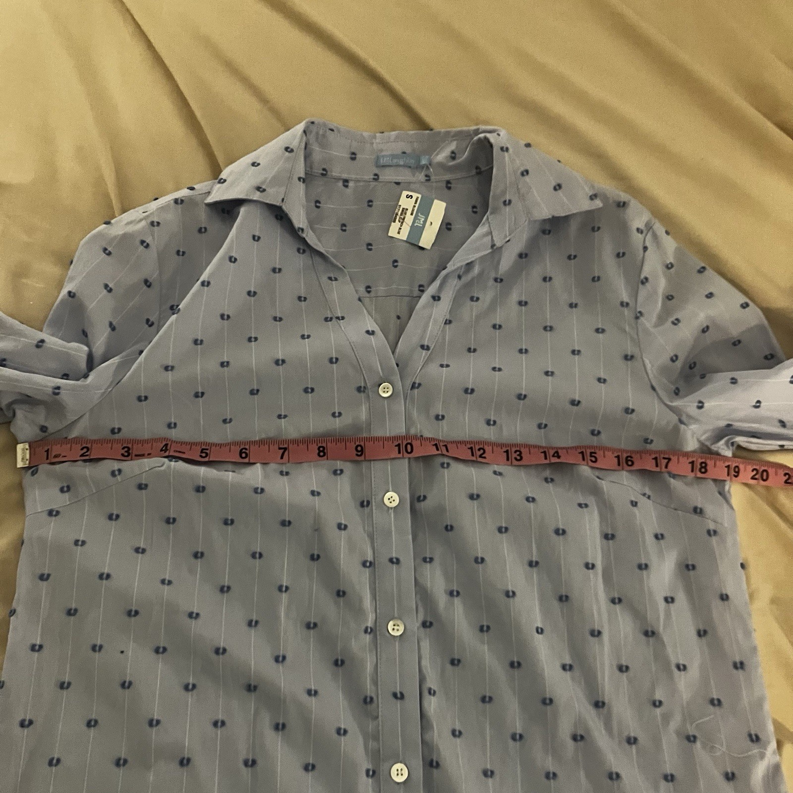 j mclaughlin Size S Fawn French Blue Swiss Button Up Collared Blouse New!