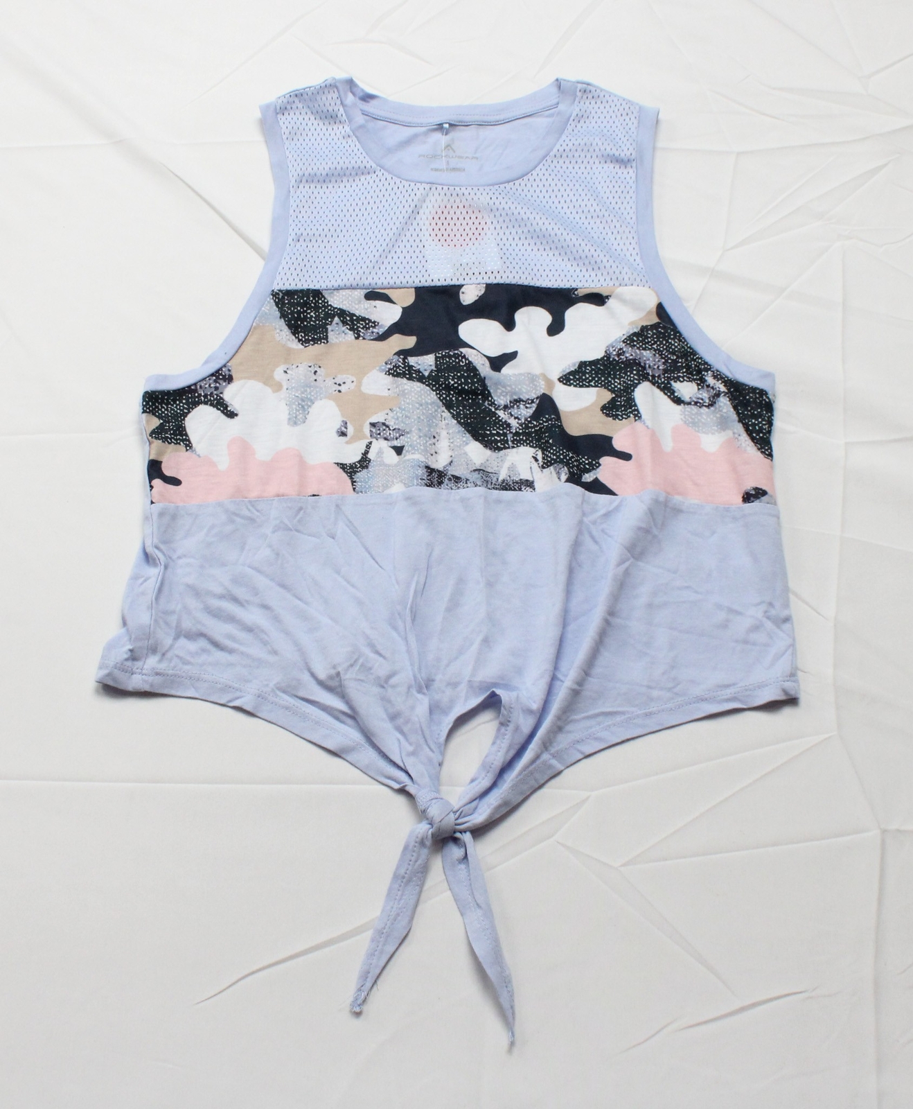 Rockwear Women’s Soho Tie Front Print Panel Tank AH4 Sky Size US:4 AU:8