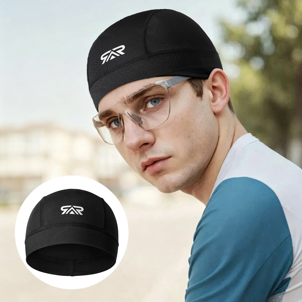 Black Cycling Cap Sweat Wicking Skull Cap Cooling Sports Helmet Liner Beanie Hat