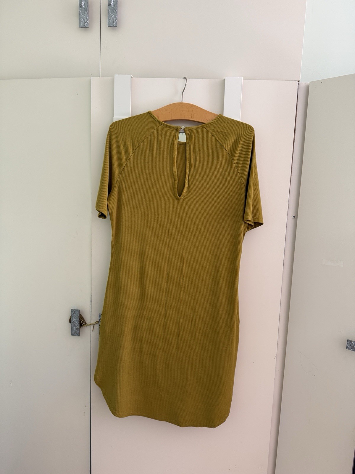 H&M Khaki Green Ribbed Jersey Tunic With Button Detail. Uk Size Large