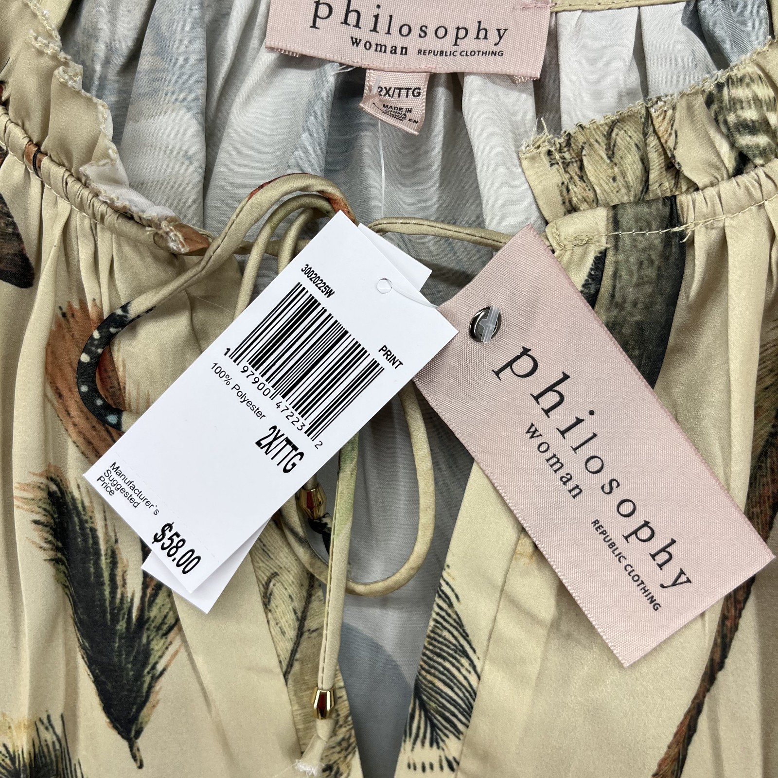 Philosophy Top Womens 2X Feather Ruffle Sleeve Boho Blouse shirt