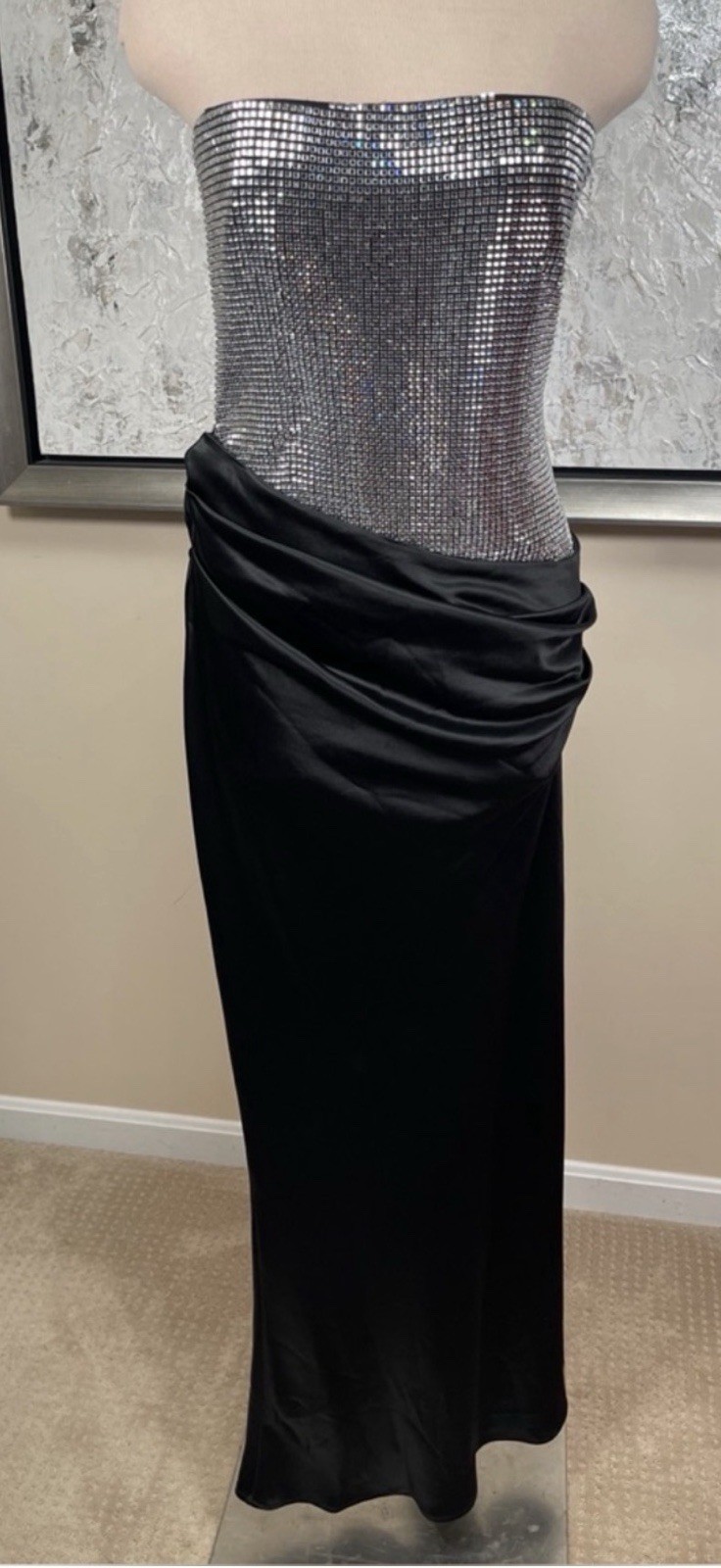 Retrofete Alexandra Strapless Formal Gown Dress Black Small Crystal Embellished