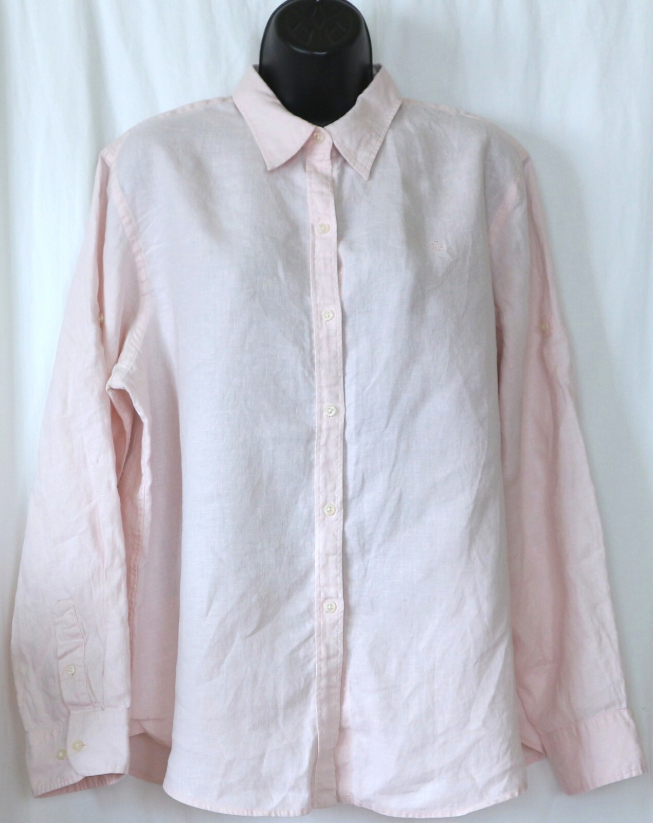LAUREN RALPH LAUREN Pink Linen Logo Blse 48 In Chst 27.5 In Lng Sz XL EXC