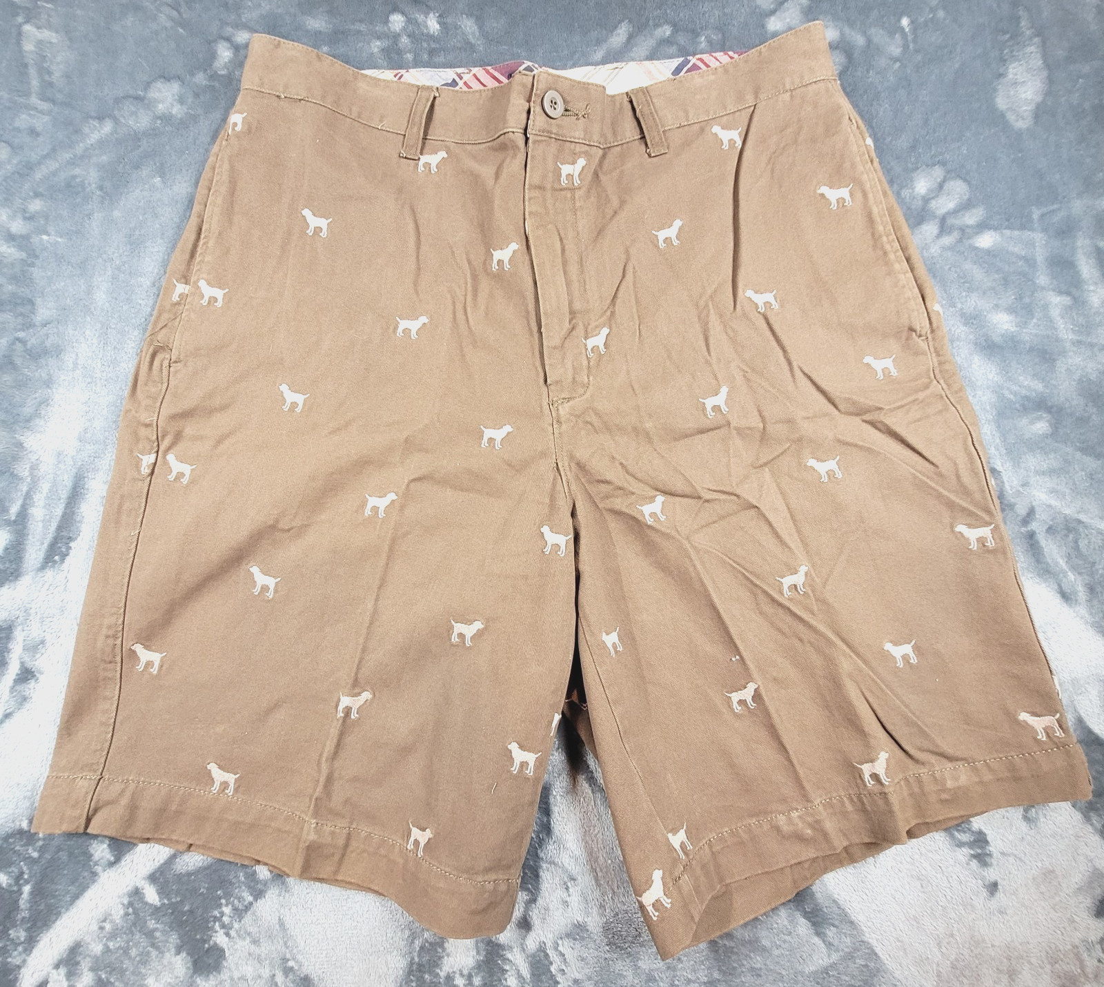 G.H. Bass Mens Brown Embroidered All Over Dog Print 9″ Inseam Shorts Size 36