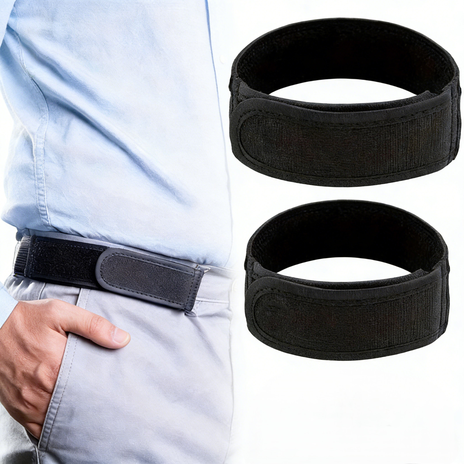 2PCS No Buckle Elastic Belt for Men Invisible Adjustable Stretch Waist Belt
