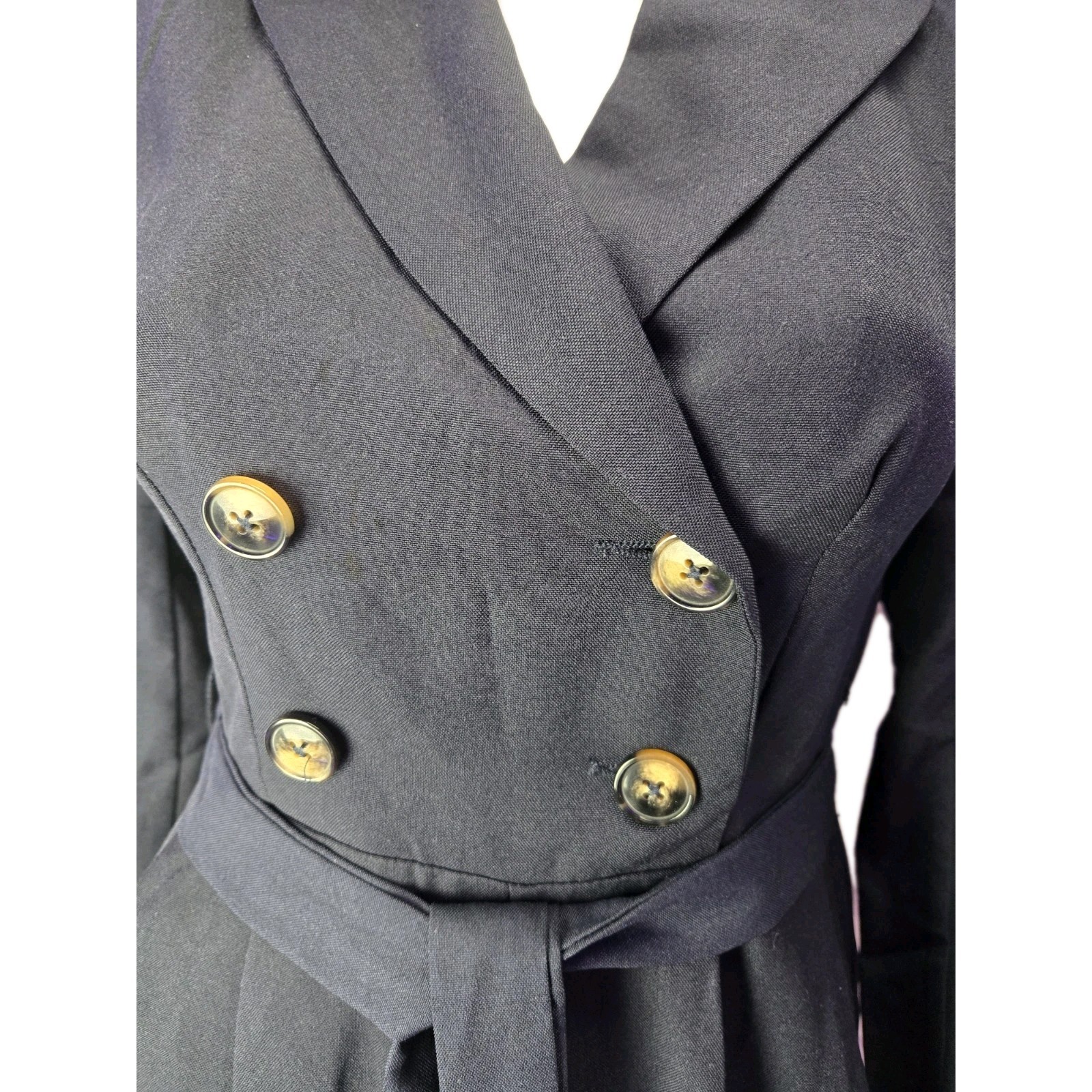 Women’s Chic Black Turn Down Collar Elegant Double- Brested Jumpsuit Sz: S