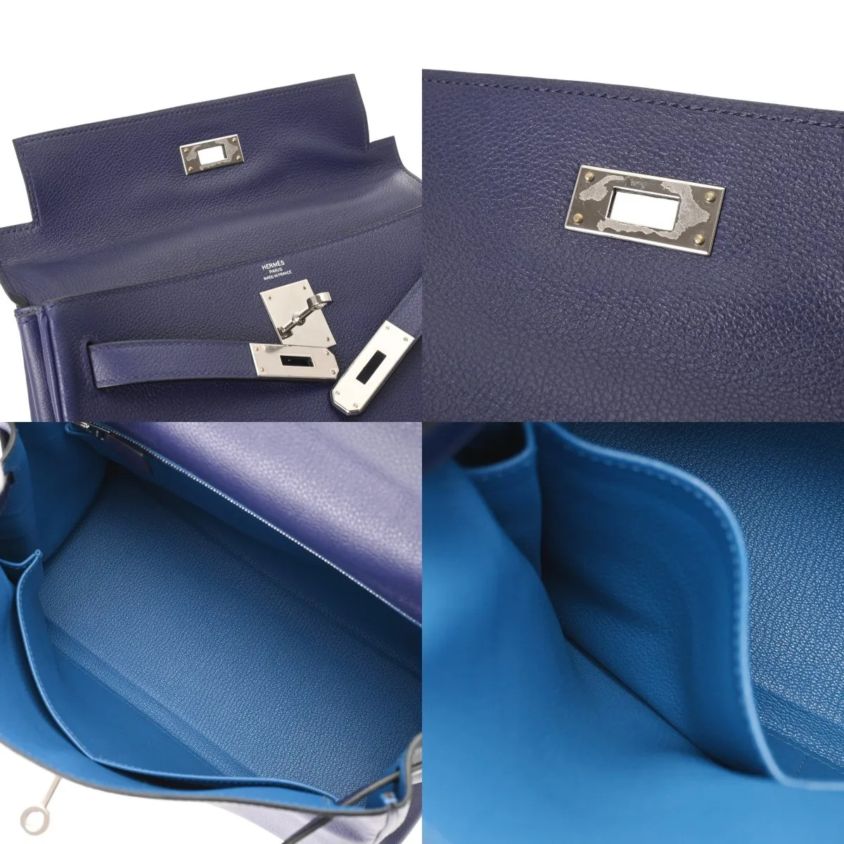 Hermes Kelly 28 Retourne Verso 717615 Handbag Blue #WB237