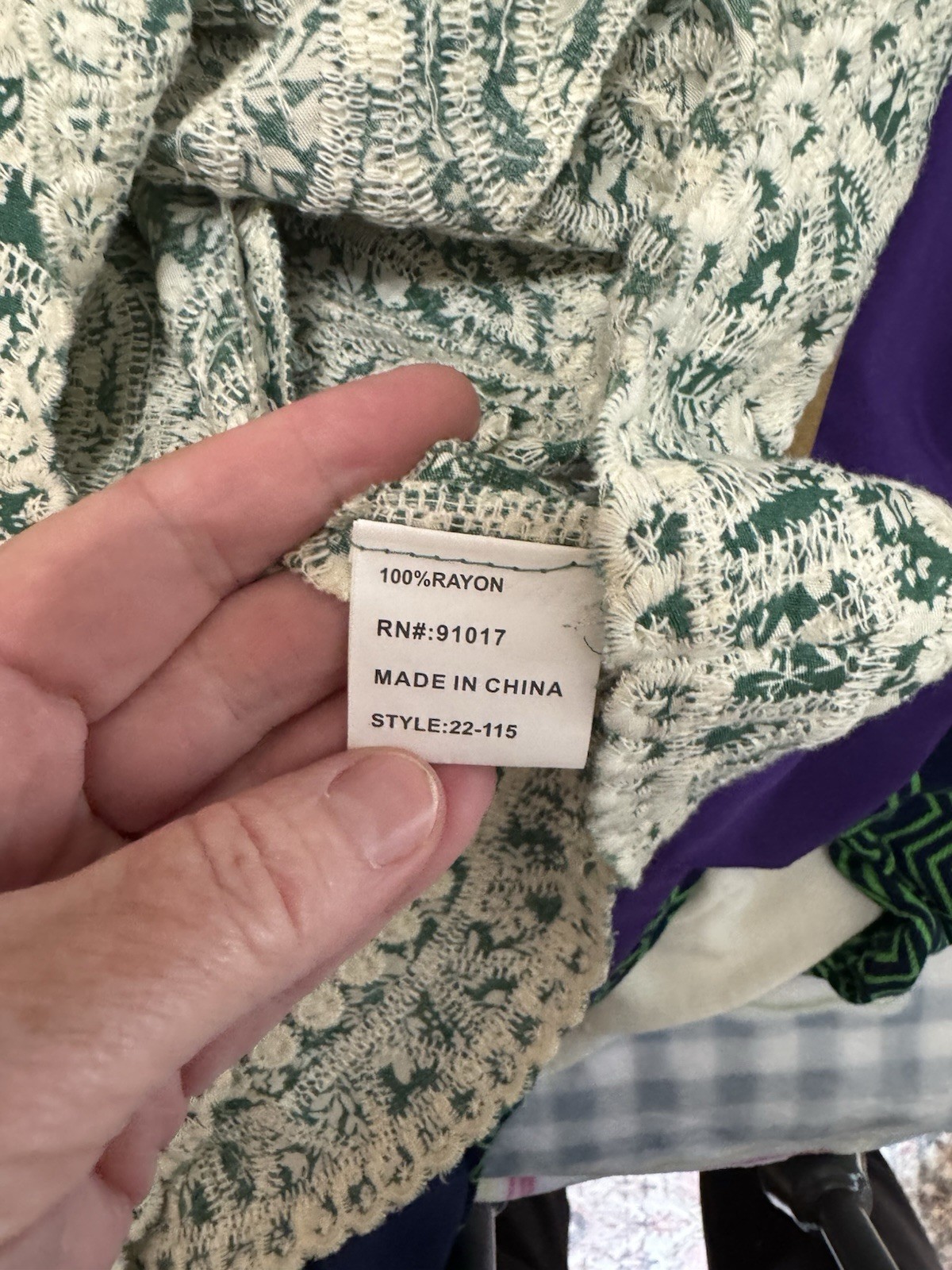 Solitaire Green White Rayon Woven Lace Trim Round Neck 3/4 Sleeve Blouse M