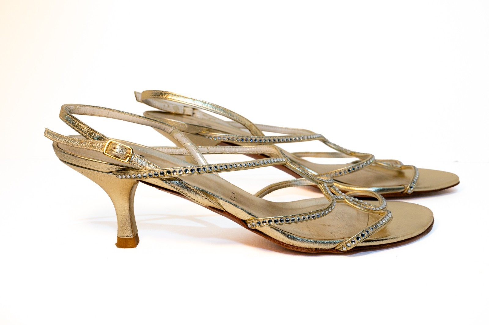 Stuart Weitzman Gold Metallic Rhinestone Slingback Sandals Women’s 8.5 M Spain