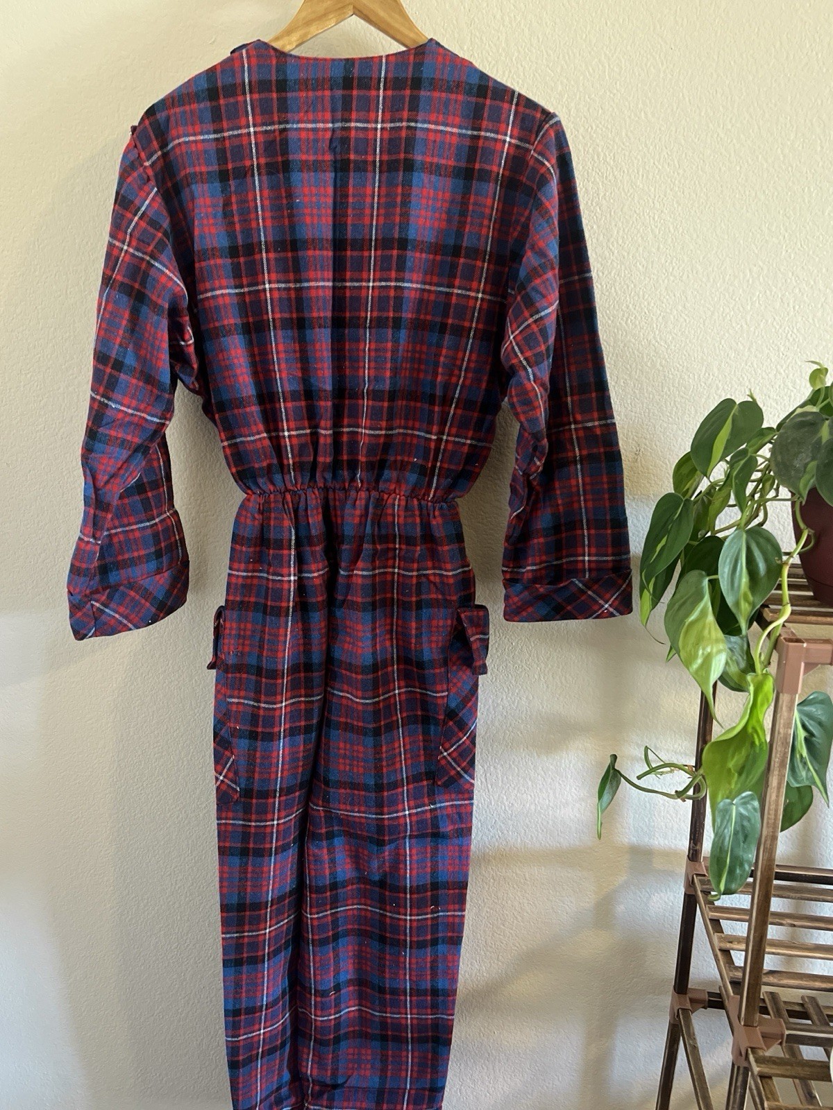 Vintage 1980s Mickaels Made in Paris France Tartan Plaid Mod Jumpsuit Sm/Med