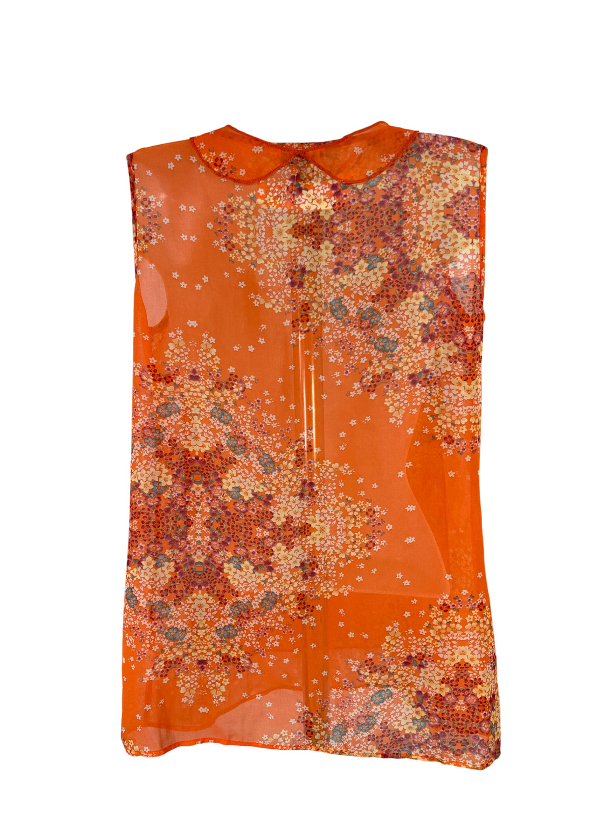 Cabi Women’s Orange Floral Semi Sheer Sleeveless Blouse – S