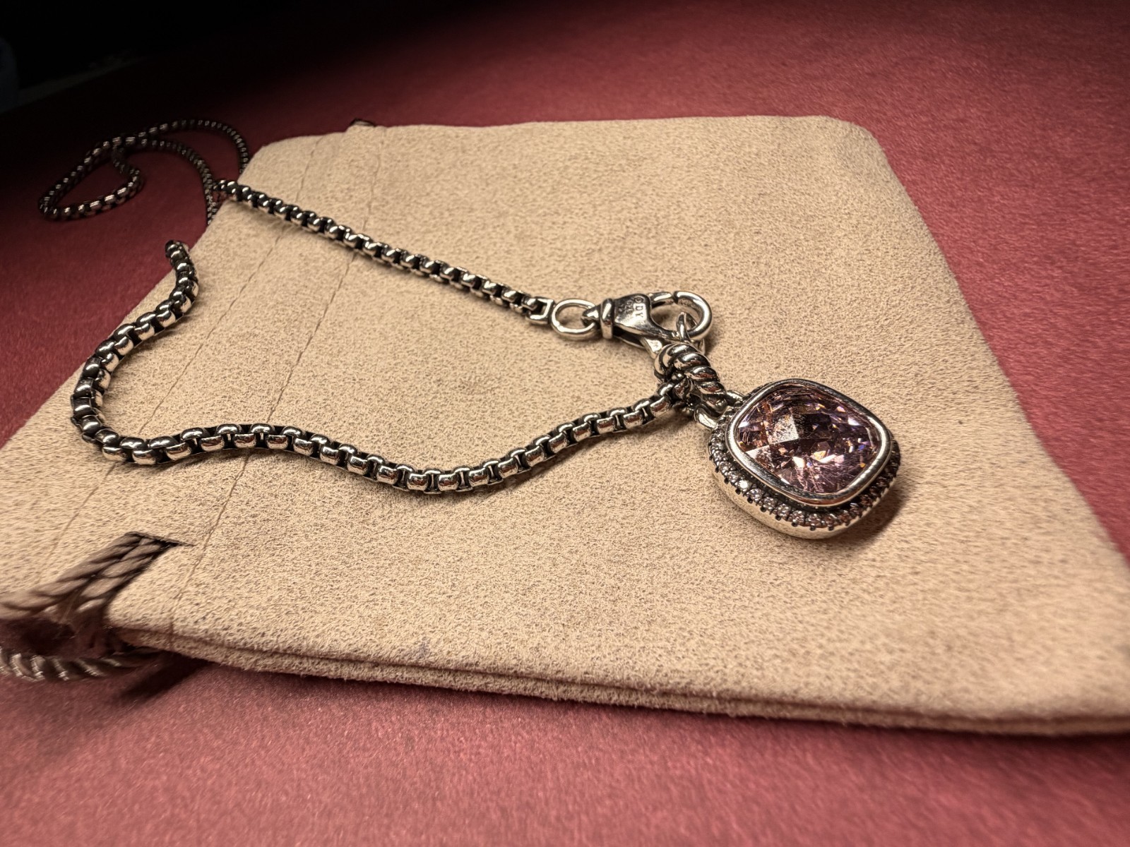 david yurman sterling silver 925 pink 14mm tourmaline necklace 18″
