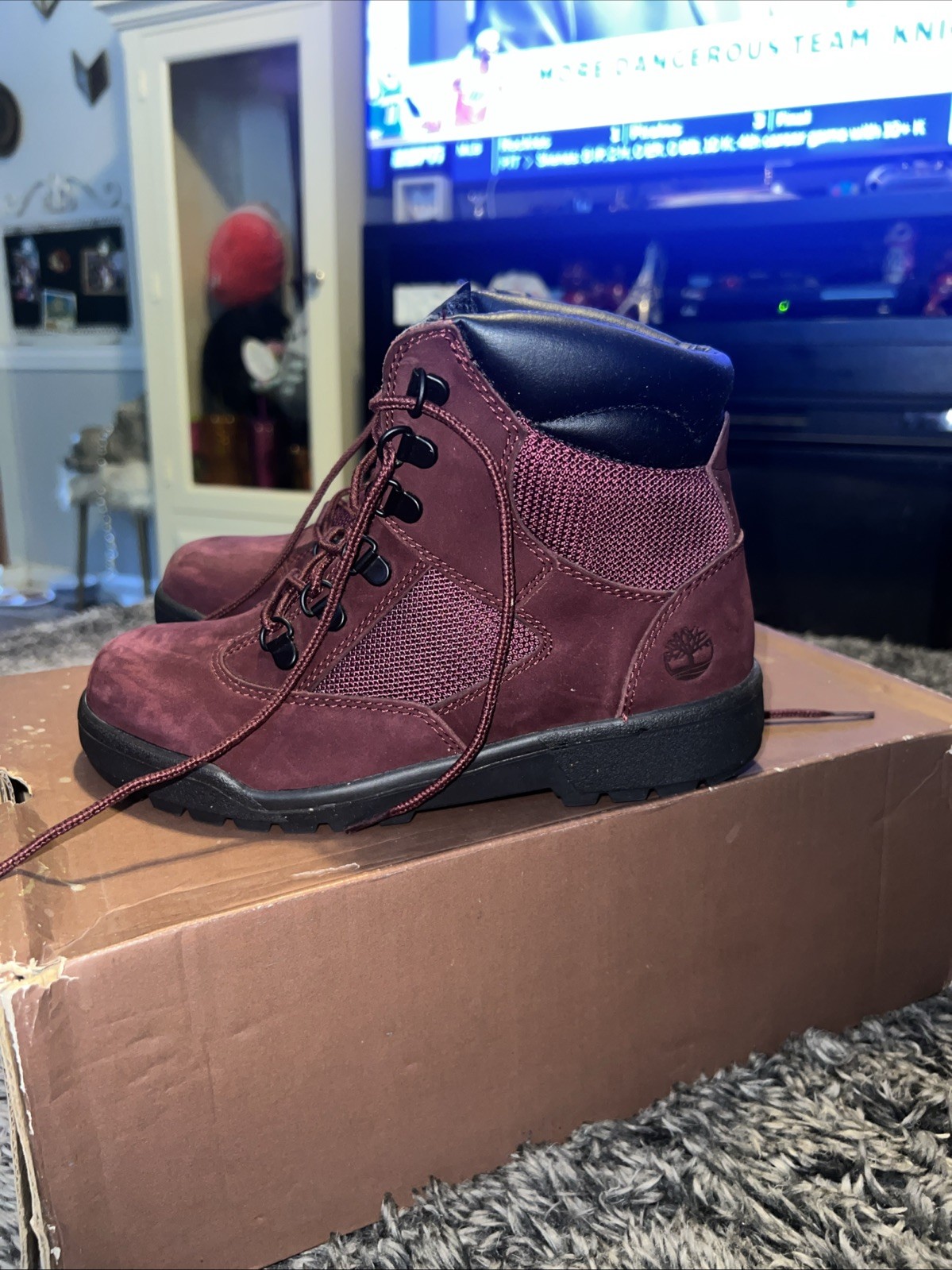 Timberland 6-Inch Waterproof Field Boot Burgundy Nubuck Men’s Boots Size 4.5