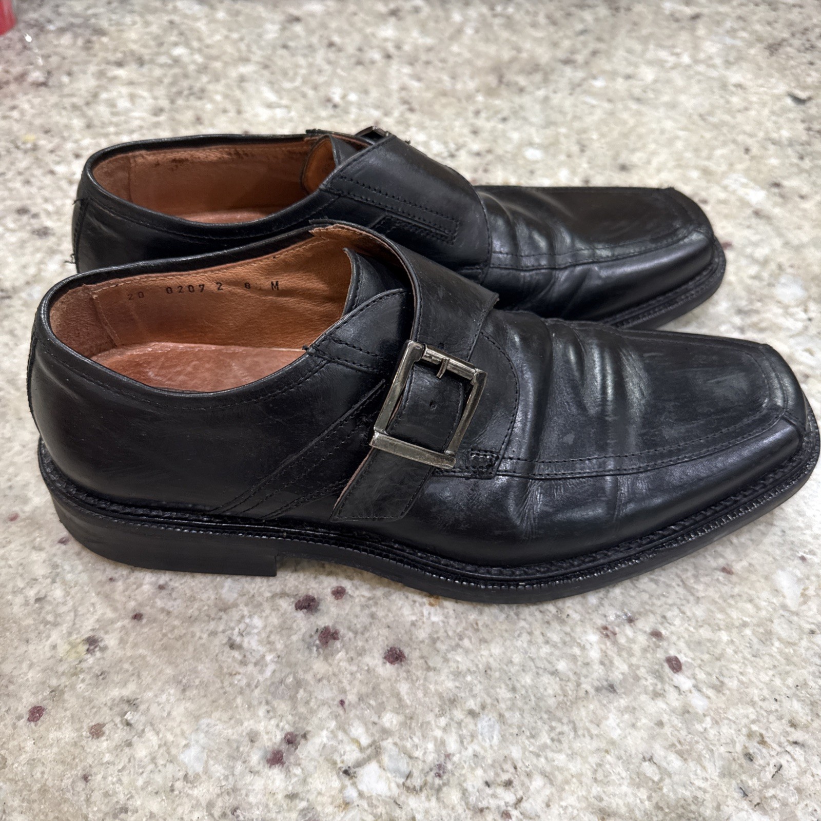 Johnston & Murphy Black Monk Buckle Dress Shoes Square Toe Loafers Mens Size 8M