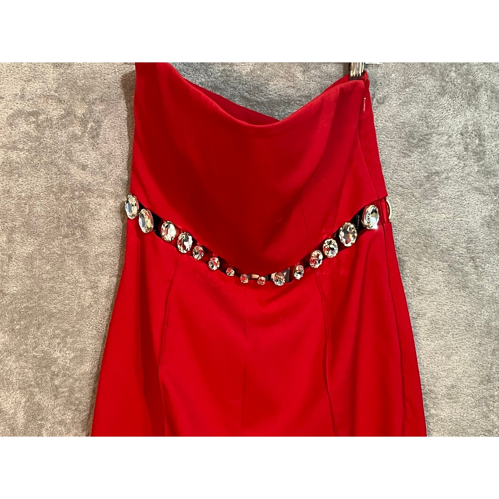 Retrofete Jumpsuit Medium Fiery Red Rhinestone Belt Glam Bling Formal NWT