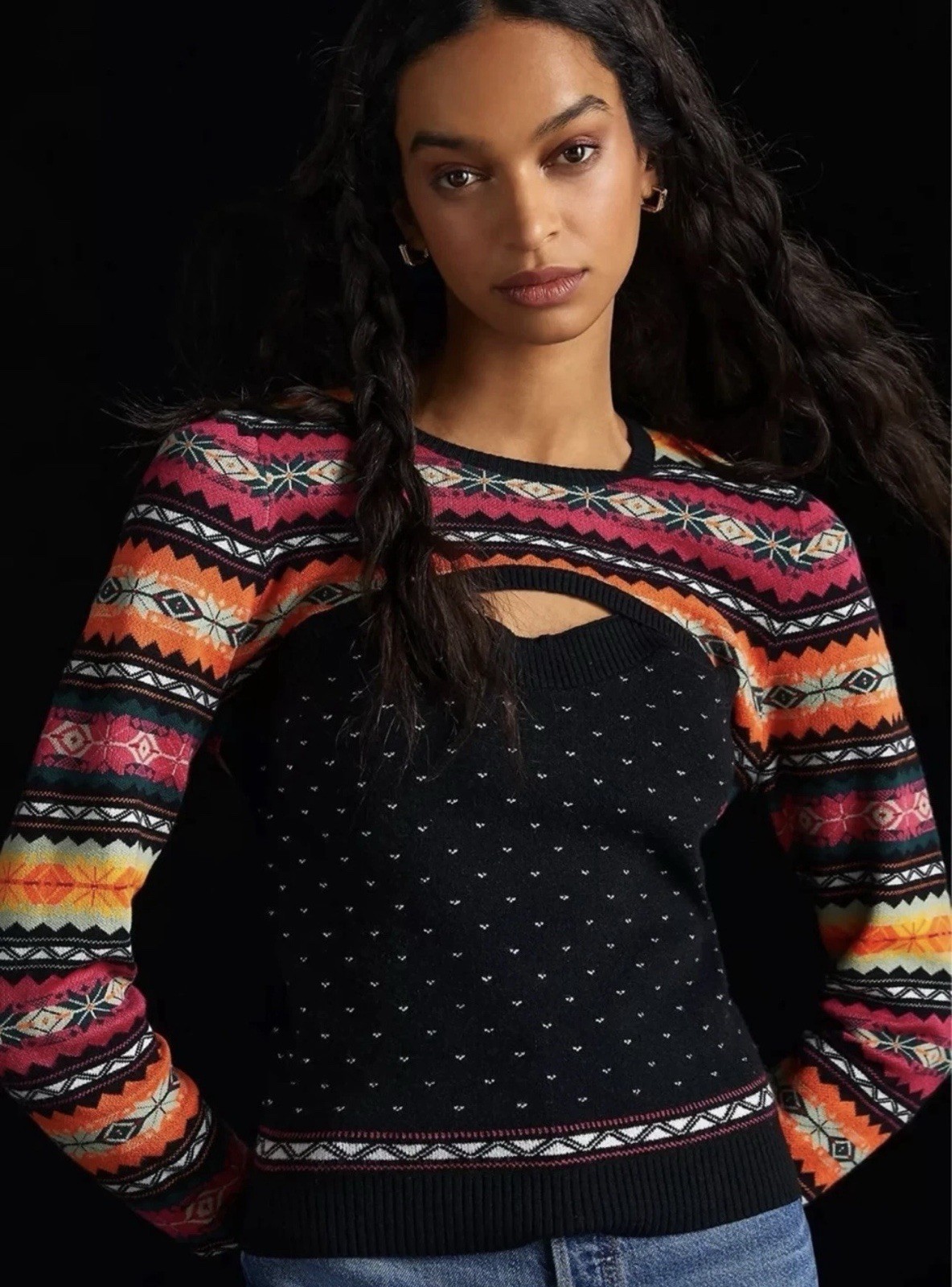Anthropologie Maeve Abstract Sweater Shrug Multicolor Fair Isle Knit Size XS